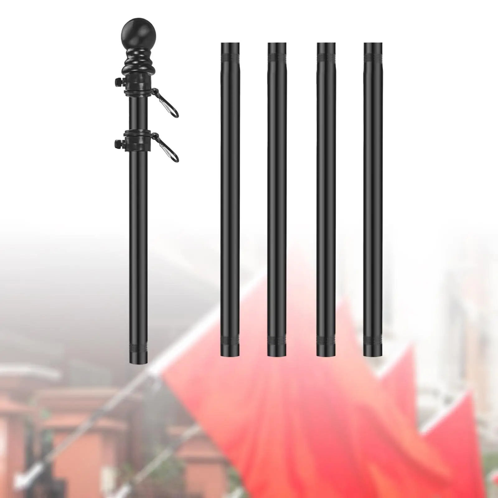 Heavy Duty Flag Pole Five Sections Rod Sturdy Rustproof Guide Banner Garden Flag Pole Commercial Flag Pole