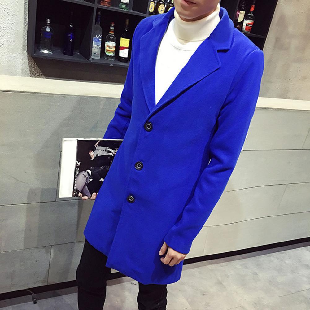 Description Picture 5 of itemMen Winter Trench Coats Thick Long Sleeve Turn-down Collar Solid Color Single-breasted Mid Length Jackets for men куртка мужская