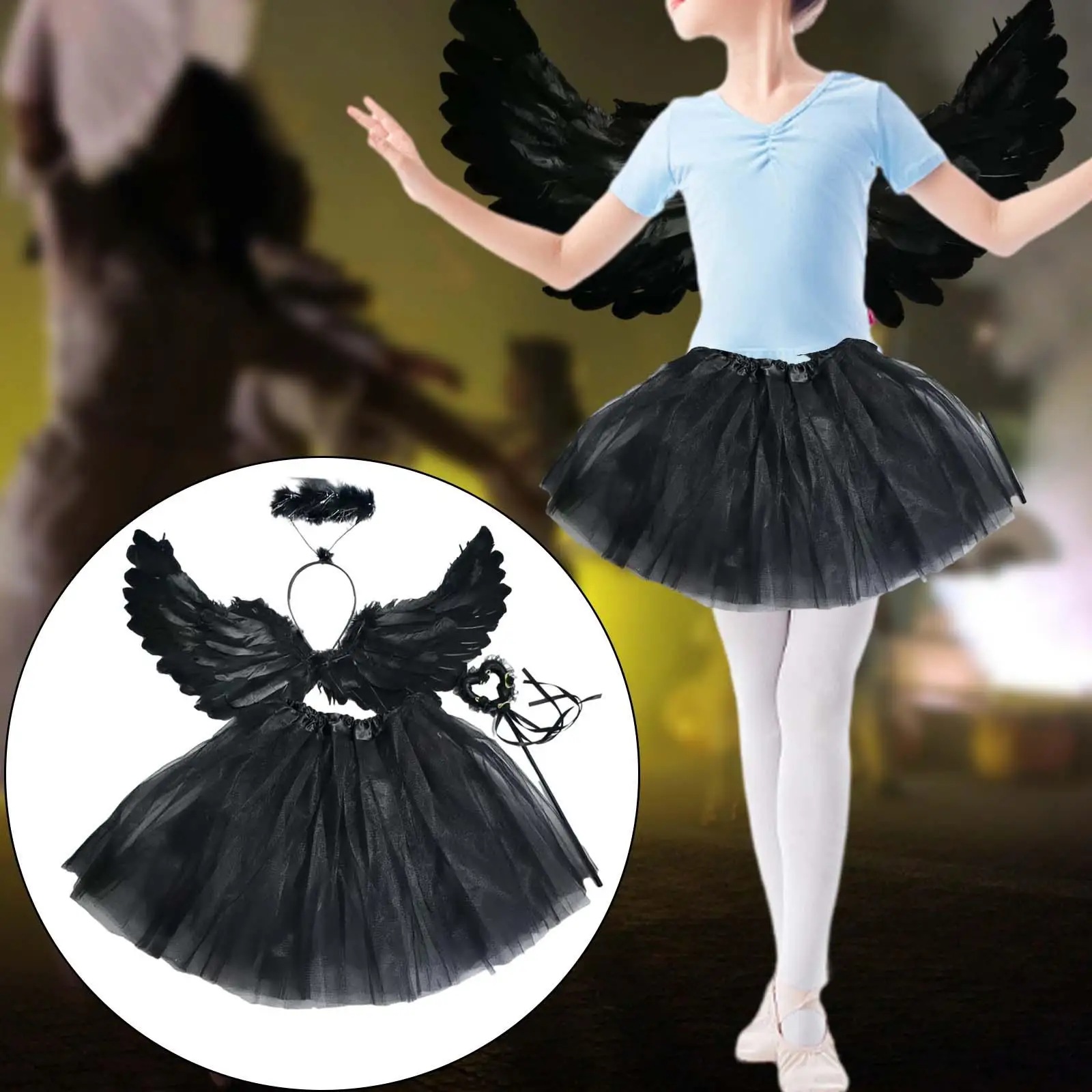 Girls Fairy Costume Set Angel Wing Halloween Costume Outfit for Photo Props Masquerade Festival Stage Performance Birthday Party