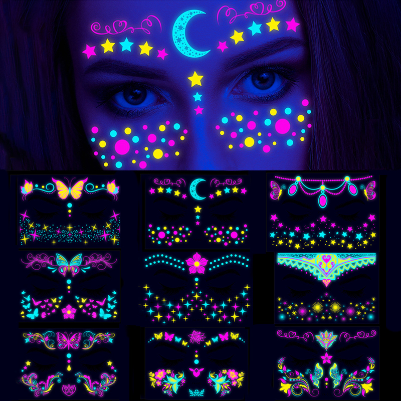 Best of Fluorescent Face Colorful Tattoo Sticker Temporary Waterproof Face Body Art Stickers For Music Party Night Club Makeup Tattoos Reviews & Tips