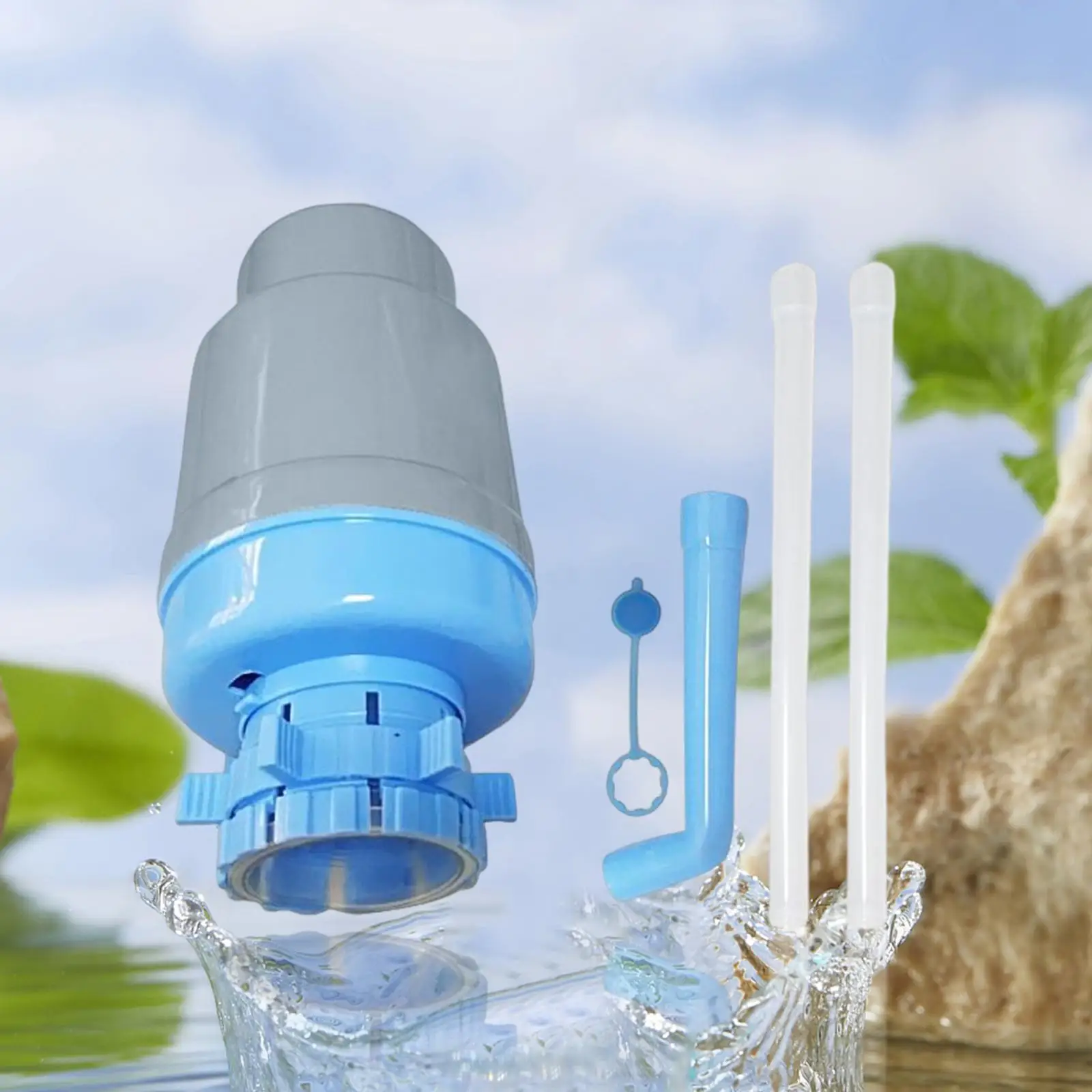 Manual Drinking Water Pump with Hose Vacuum Action Hand Press Portable Water Bottle Pump for Hiking Picnic Home Outdoor Office