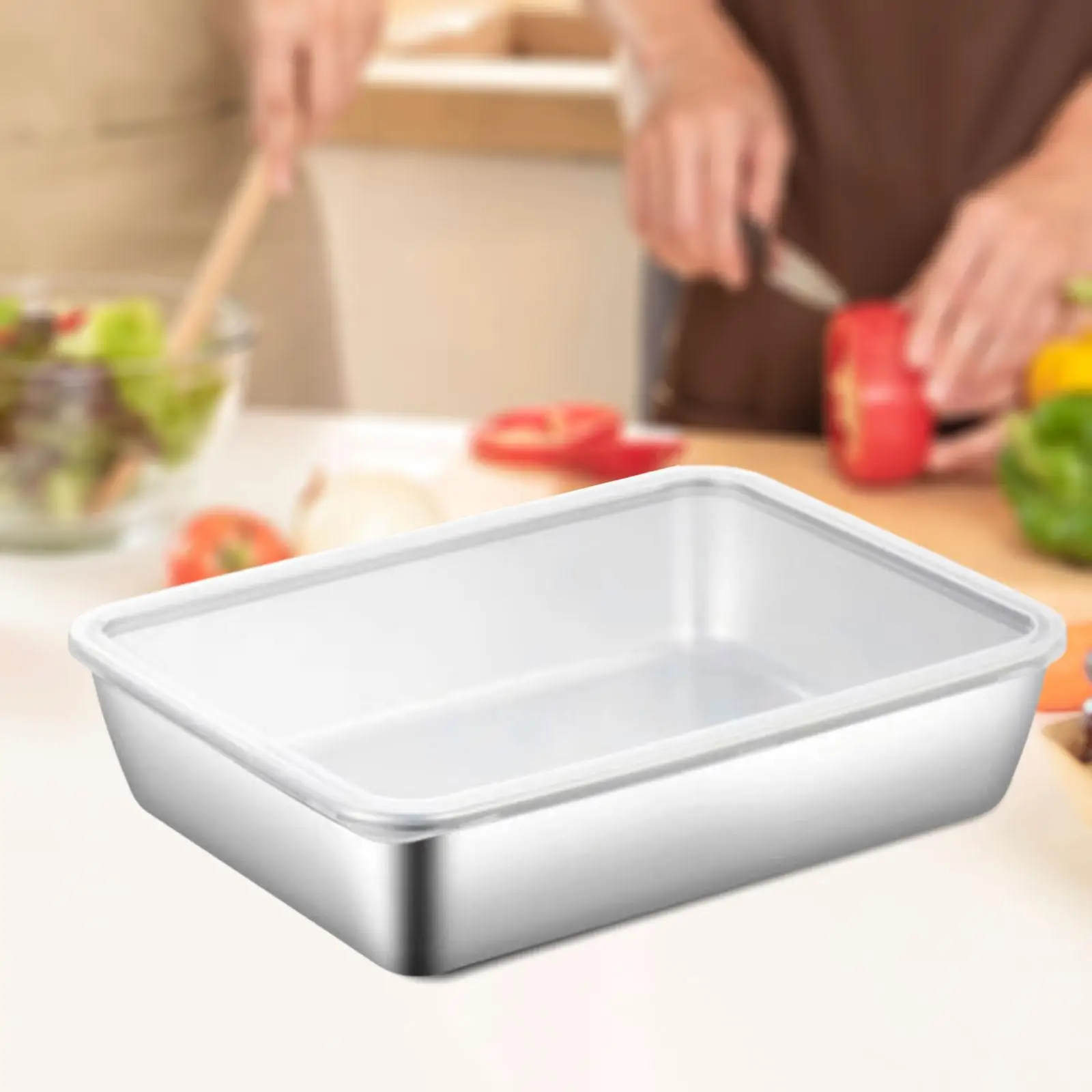 Stainless Steel Plate with Cover Metal Tableware High Temperature Baking Serving Tray for Party Barbecue Picnics Outdoor Camping