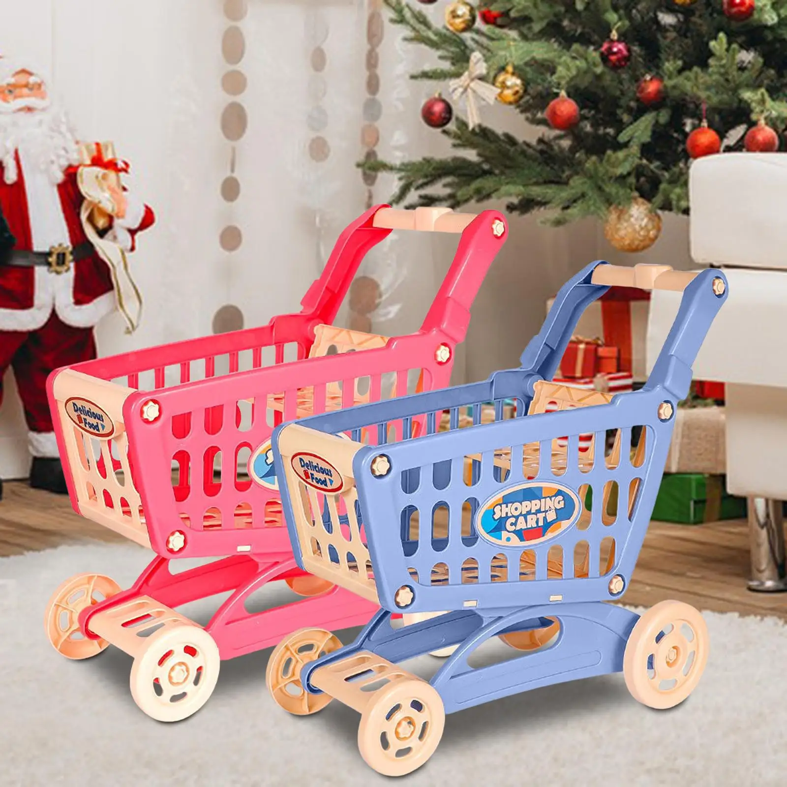 Small Supermarket Handcart Storage Toy Mart Shopping Cart for Ages 3 and up Toddler Baby Pretend Play Set Party Favors