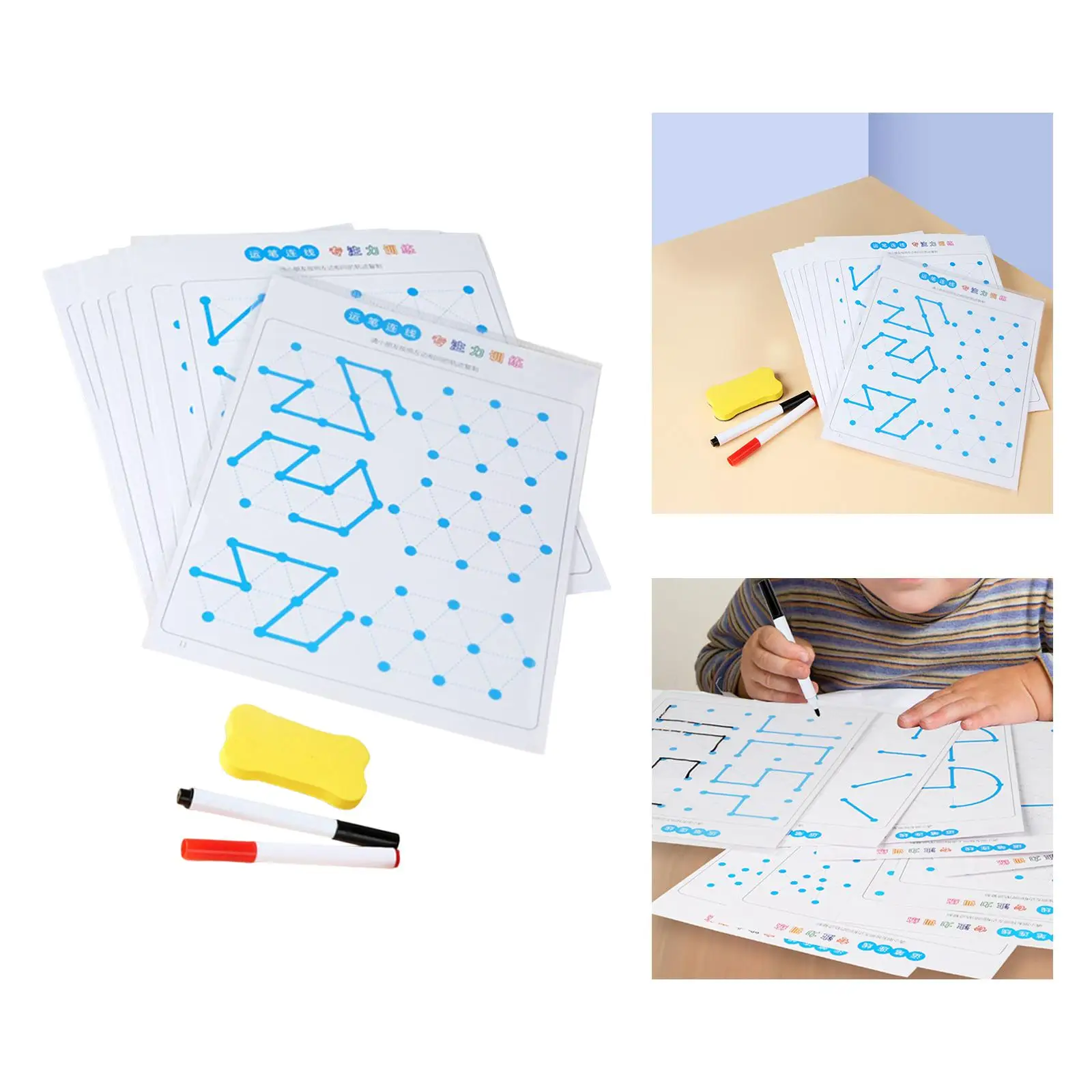 24 Pieces Wipe Clean Workbook Tracing with Erasers Durable Funny Pen Control Line Tracing Cards for Gift Practice Shape Tracing