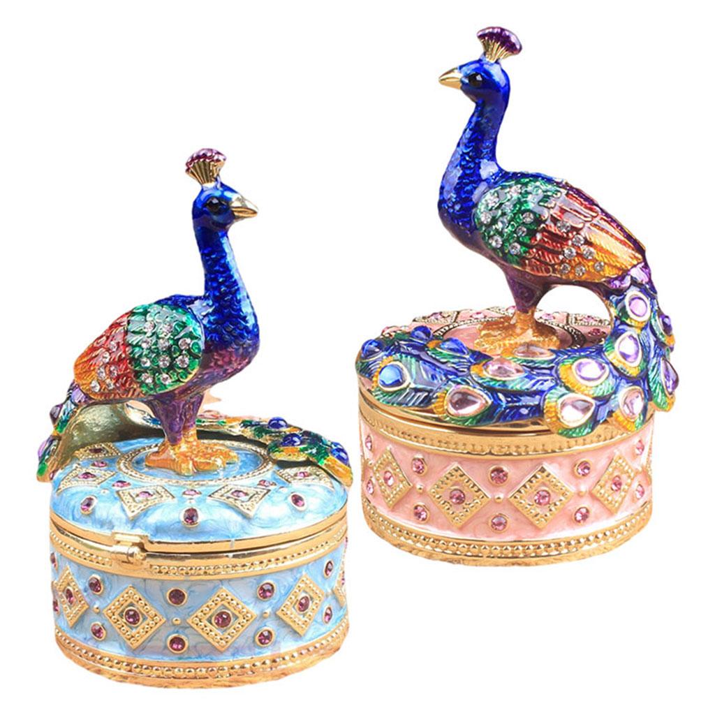 Enameled Peacock Jewellery Box Desktop Storage Organizer Jeweled Storage Box