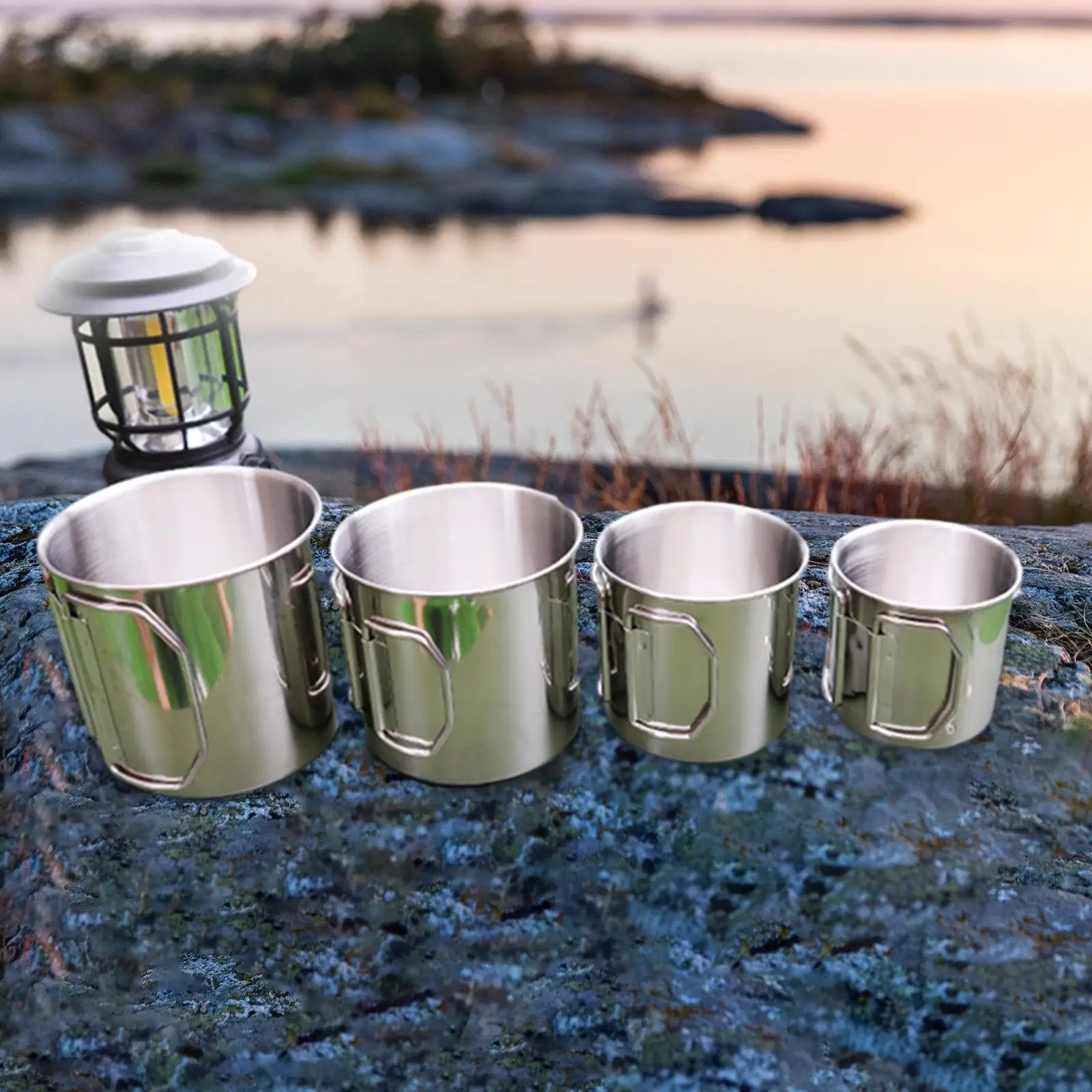4x Camping Mug Lightweight Stainless Steel Bottle for Boating Hiking Picnics