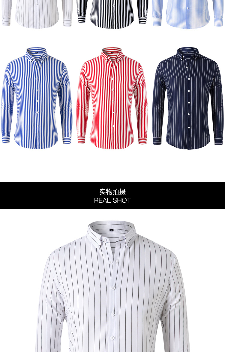 Title 4, Korean Long Sleeve Striped Shirt Men Clothing S...