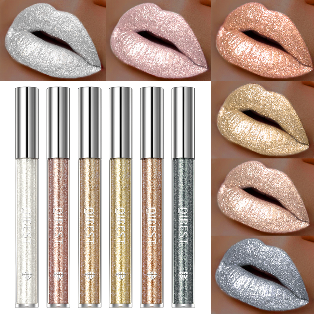 Best of QIBEST Glitter Diamond Liquid Lipstick Waterproof Long Lasting Pearl Shiny Lip Gloss Metal Charming Women Lip Makeup 6 Colors Reviews & Tips