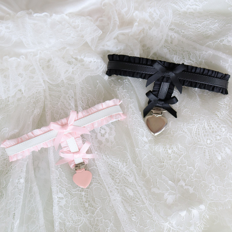 Cosplay Maid Girl rosa Spitze Leder Beinring Gothic Schleife Oberschenkel Ring Strumpfgürtel Lolita Zubehör – Detail 1