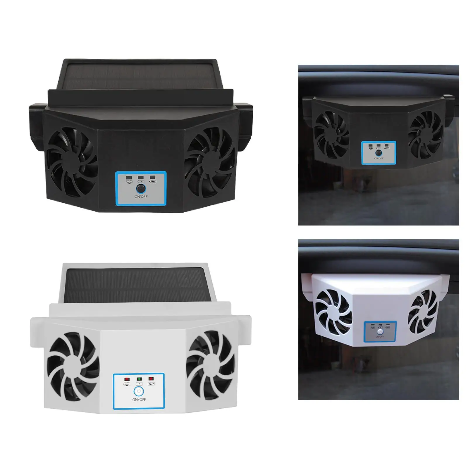 Automobile Car Exhaust Fan Solar/USB Dual Charging Car Ventilation Fan ABS