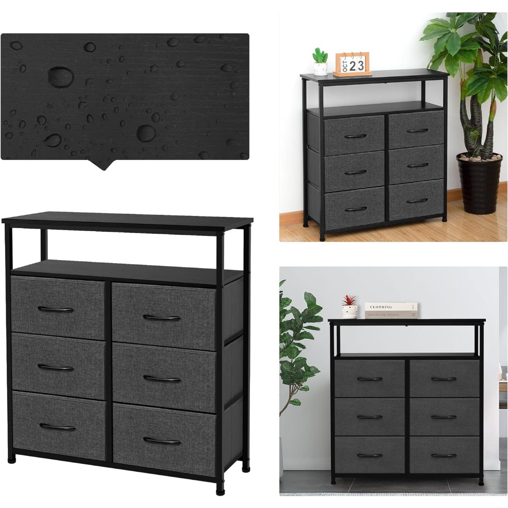 Description Picture 6 of item6 Drawers Dresser Fabric Dresser for Bedroom, Tall Storage Organizer Unit for Bedroom/Entryway/Living Room, Grey (6-Drawers)