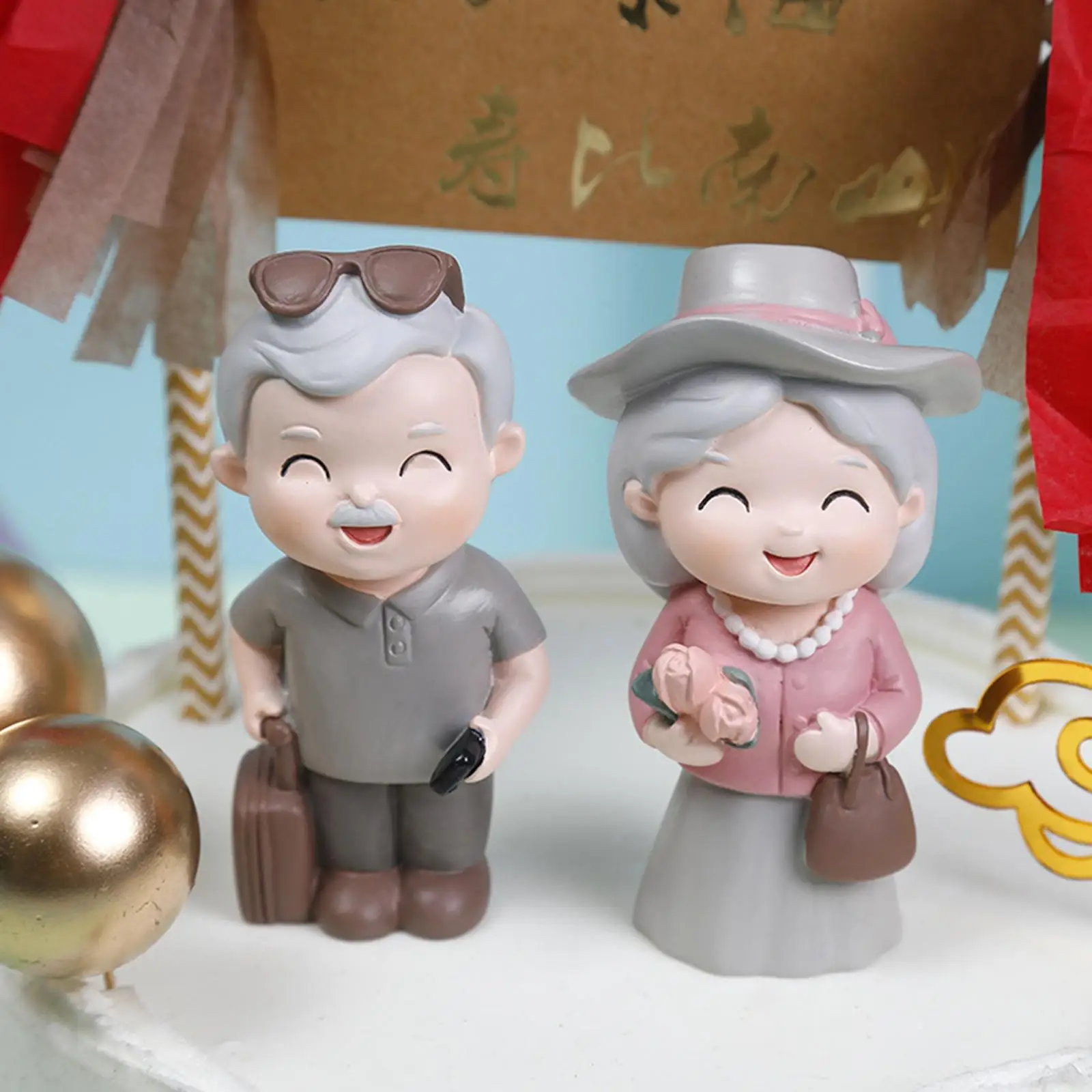Elderly Figurine Cake Topper Ornaments for Birthday Anniversary Home Garden Decoration