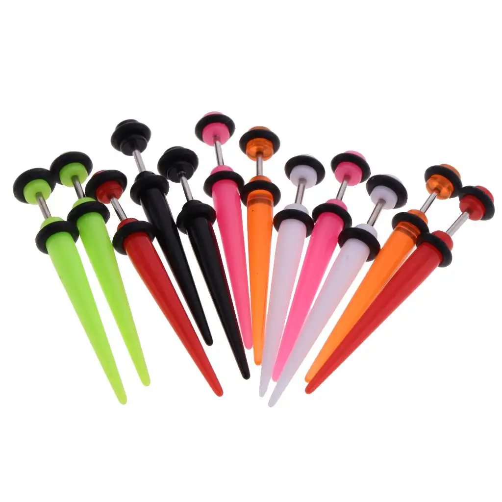 12pcs Assorted Color  Cheater Stretcher Long Taper Plug Steel Pin 