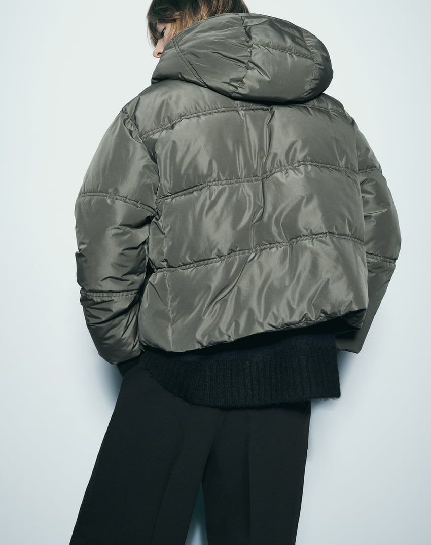 Gesteppte, kurze, dicke Kapuzenjacke für Damen, Winter-Wasser- und Windschutz, verkürzter Anorak, hoher Kragen, lange Ärmel, warmer Mantel_voghion.com