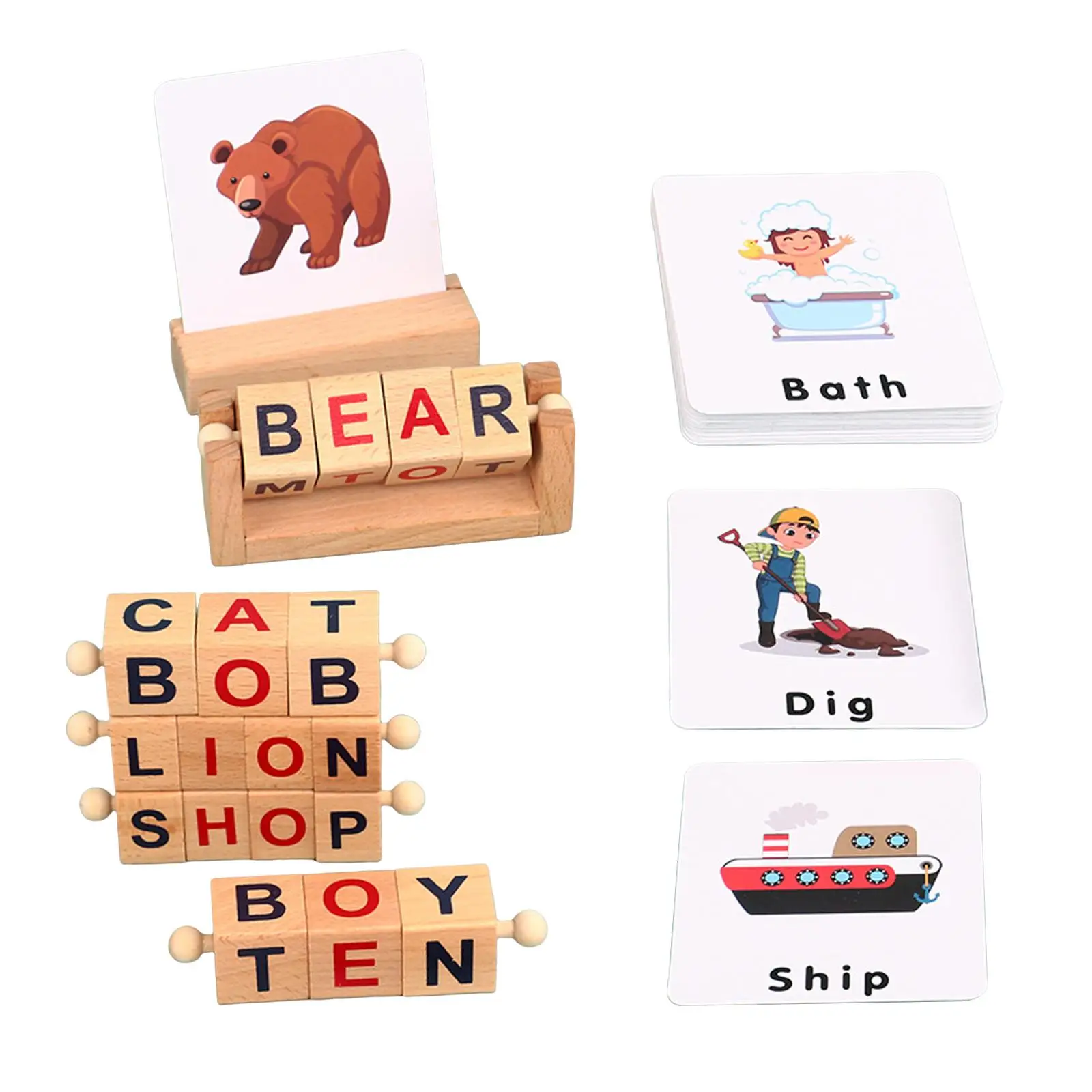 Wooden Reading Block Simple Using Matching Puzzle Short Vowel Rods Letter Spelling Block for Toddlers Children`s Day Christmas