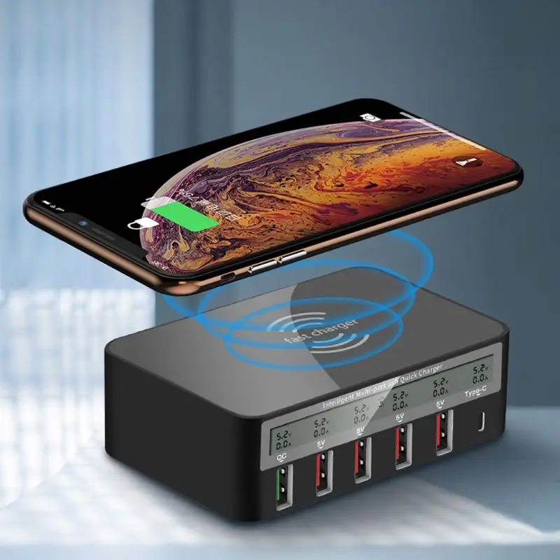 Type C Qi 5-Port USB 5-Port QC 3.0 Charging Station For IPhone IPad EU