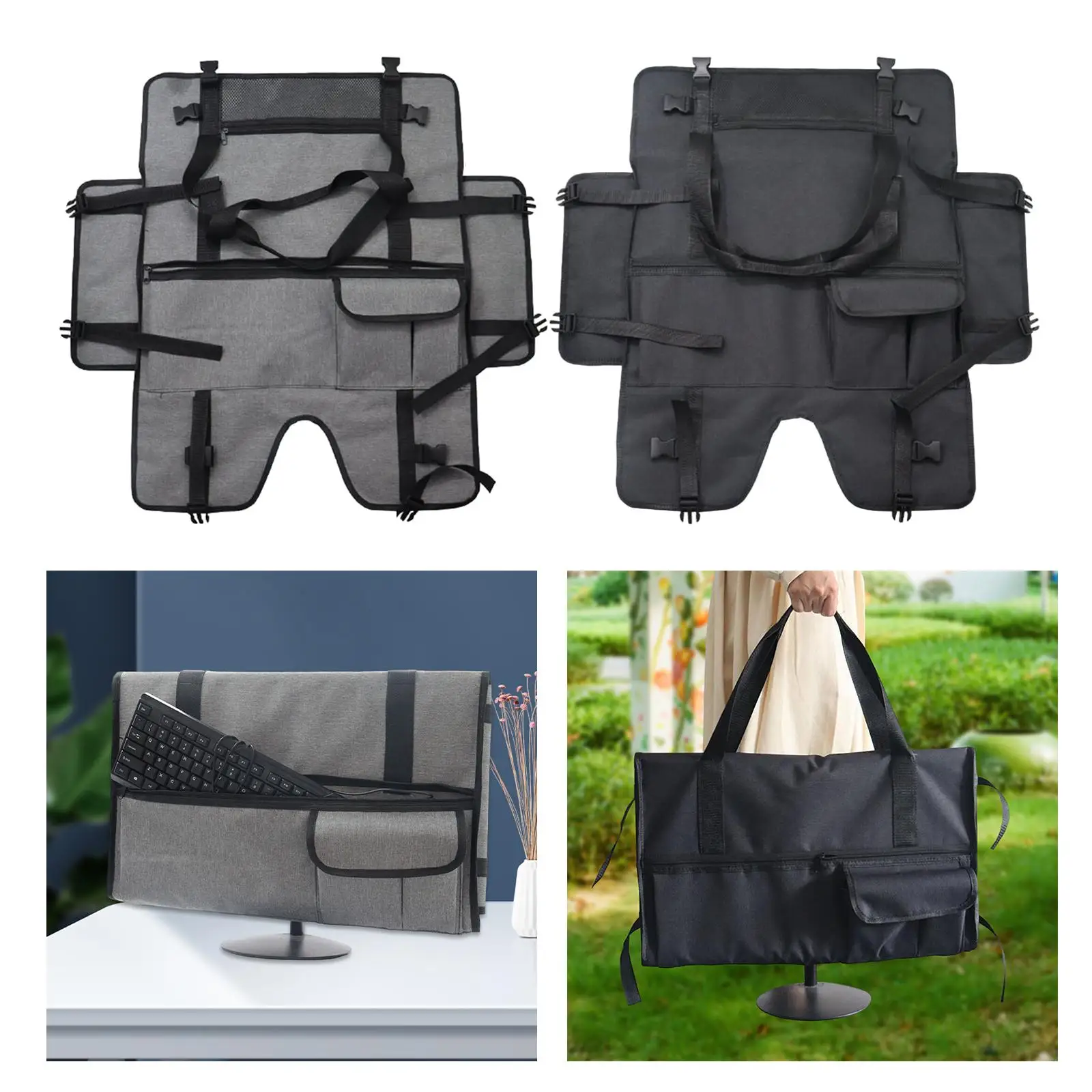 Monitor Carrying Bag Monitor Dust Cover Lightweight Strong Buckle Multiple Pockets Portable Protective Case for Desktop Computer