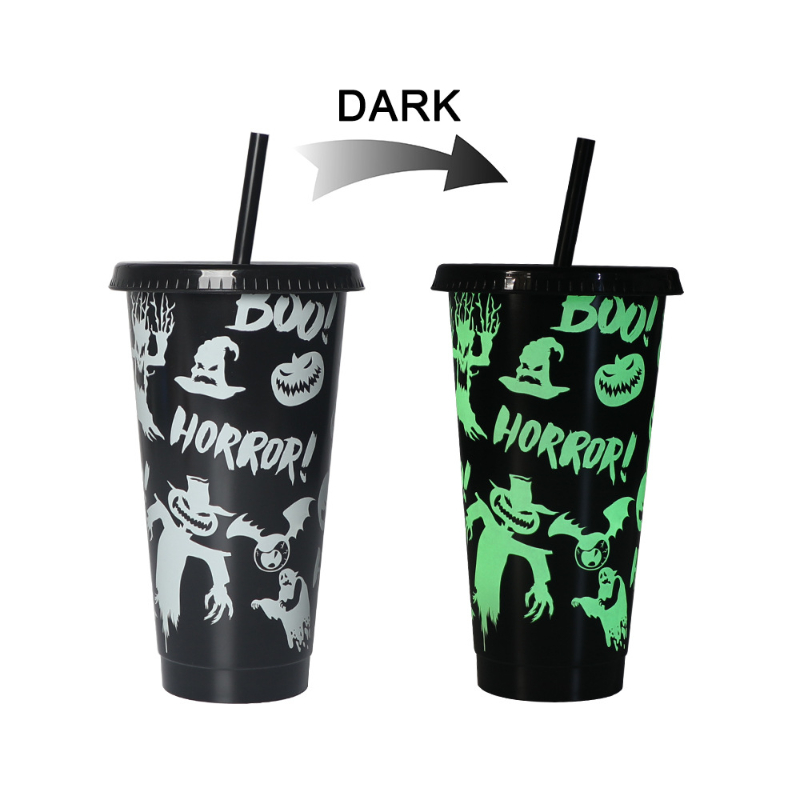 Description Picture 6 of item710ml Reusable with Straws Creative Water Cups Changing Colour Cup Magical Plastic Cold Water Color Changing Cup for Halloween