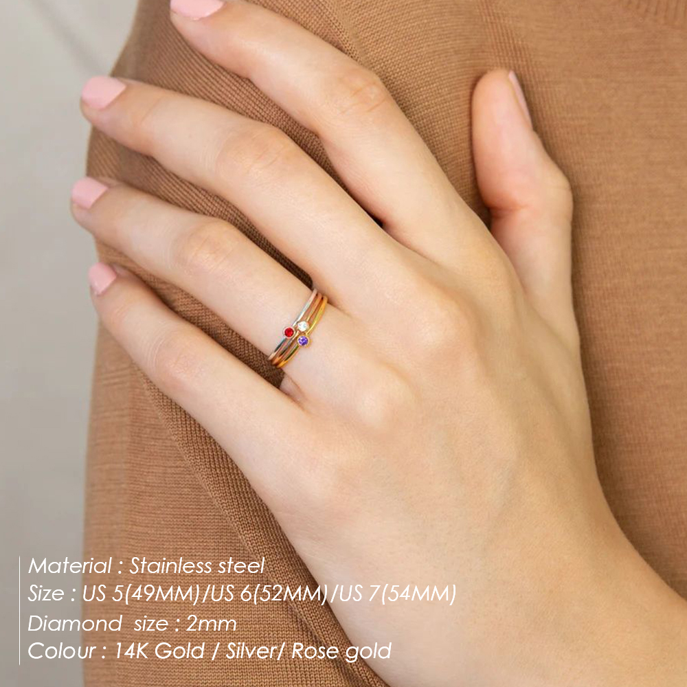 Damen-Ring mit Geburtsstein aus Edelstahl 316, goldene Farbe, schlichter modischer Stil für Frauen, Dezember, Festival, Party, Geschenk, Ringschmuck – Detail 5