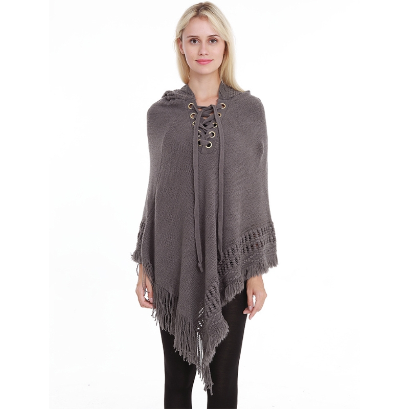 borla laço-up oversized poncho cape