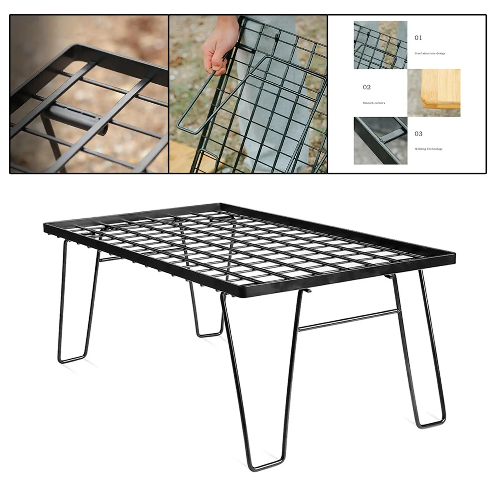 Outdoor Folding Table Furniture Metal Campfire Grill for Picnic Beach Garden