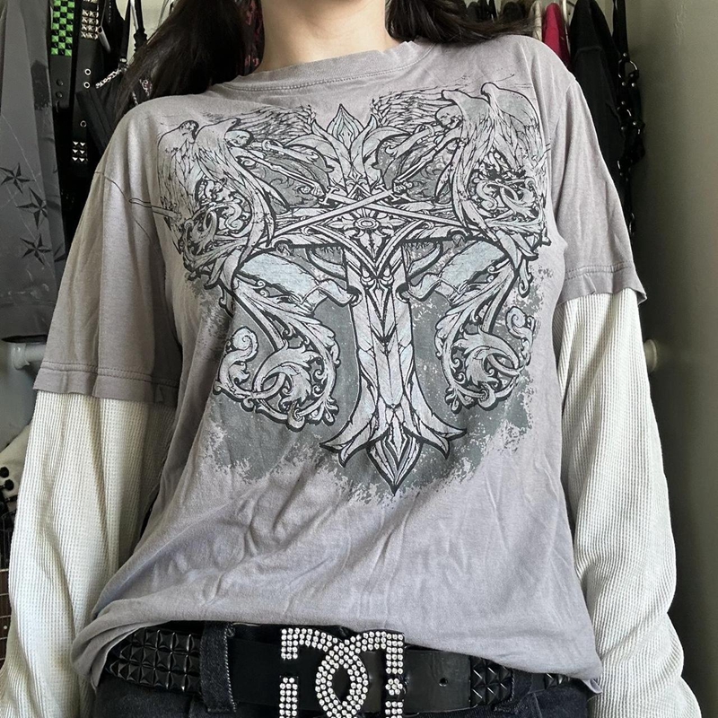 Grunge, Tops Soltos, Camisetas de Manga Comprida,