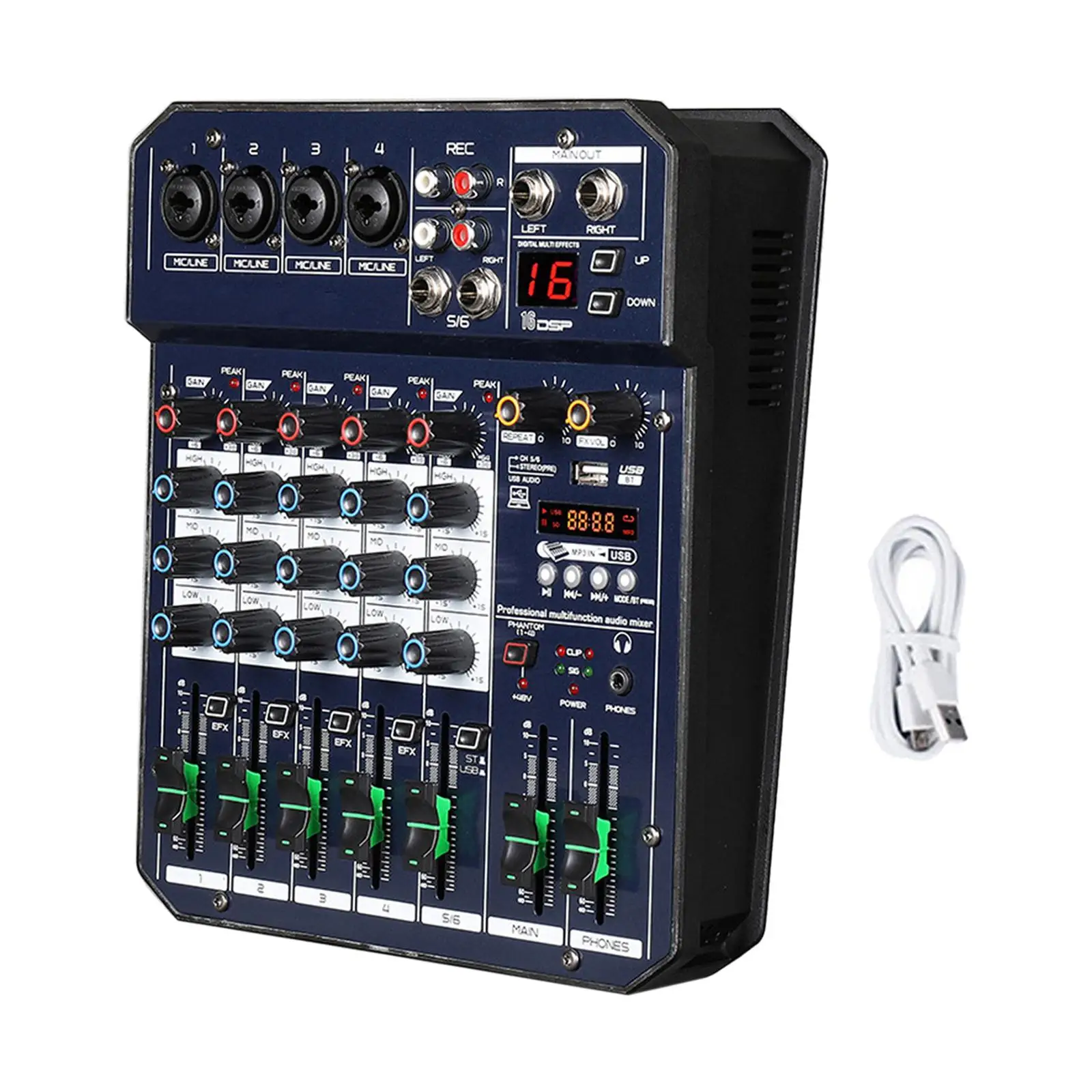 Audio Mixer Effects Mixer USB MP3 Computer Input Desk Console System US Adapter Sound Mixer Board for Podcasting Live Broadcasts