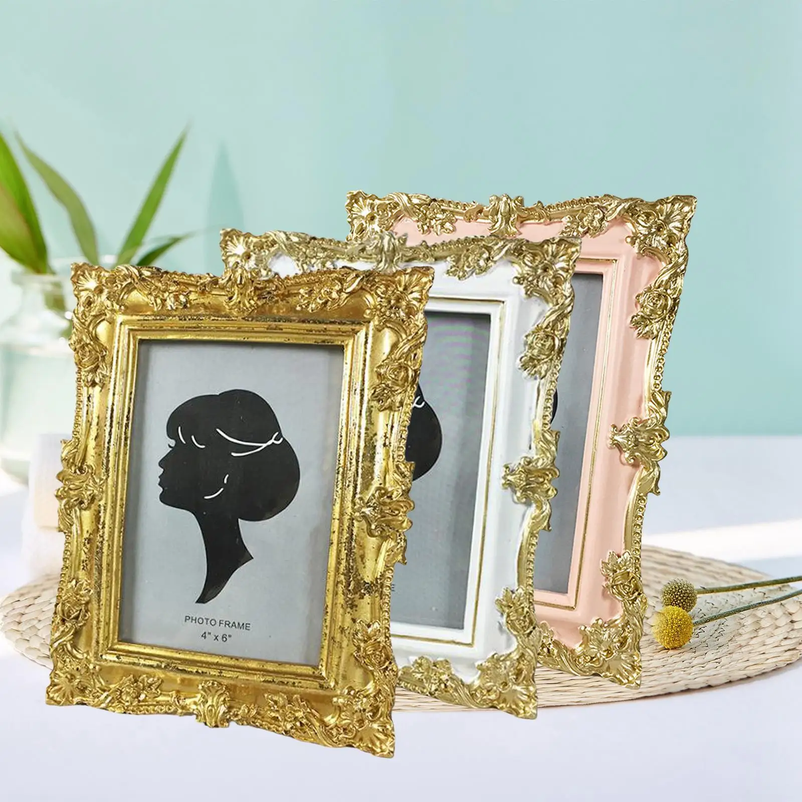Desktop Photo Frame Tabletop Wall Hanging Embossed for Photo Props Decor
