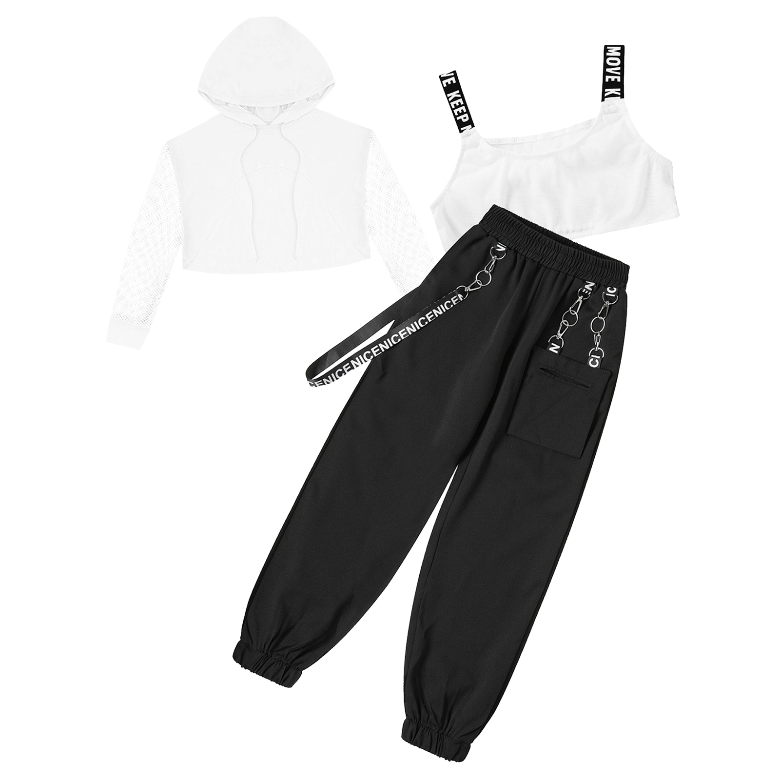 Kinder Mädchen Sportswear für Hip-Hop Jazz Dance Workout Skateboard ing Letter Print Kordel zug Kapuze Sweatshirt Weste Crop Top Hose – Detail 38