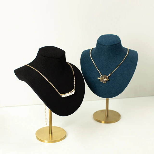  QTBH Expositor de joyería para collar de metal retro, soporte  de exhibición de terciopelo de doble cara, organizador de joyas de maniquí,  estante de joyería para colgante, collar, soporte de busto 