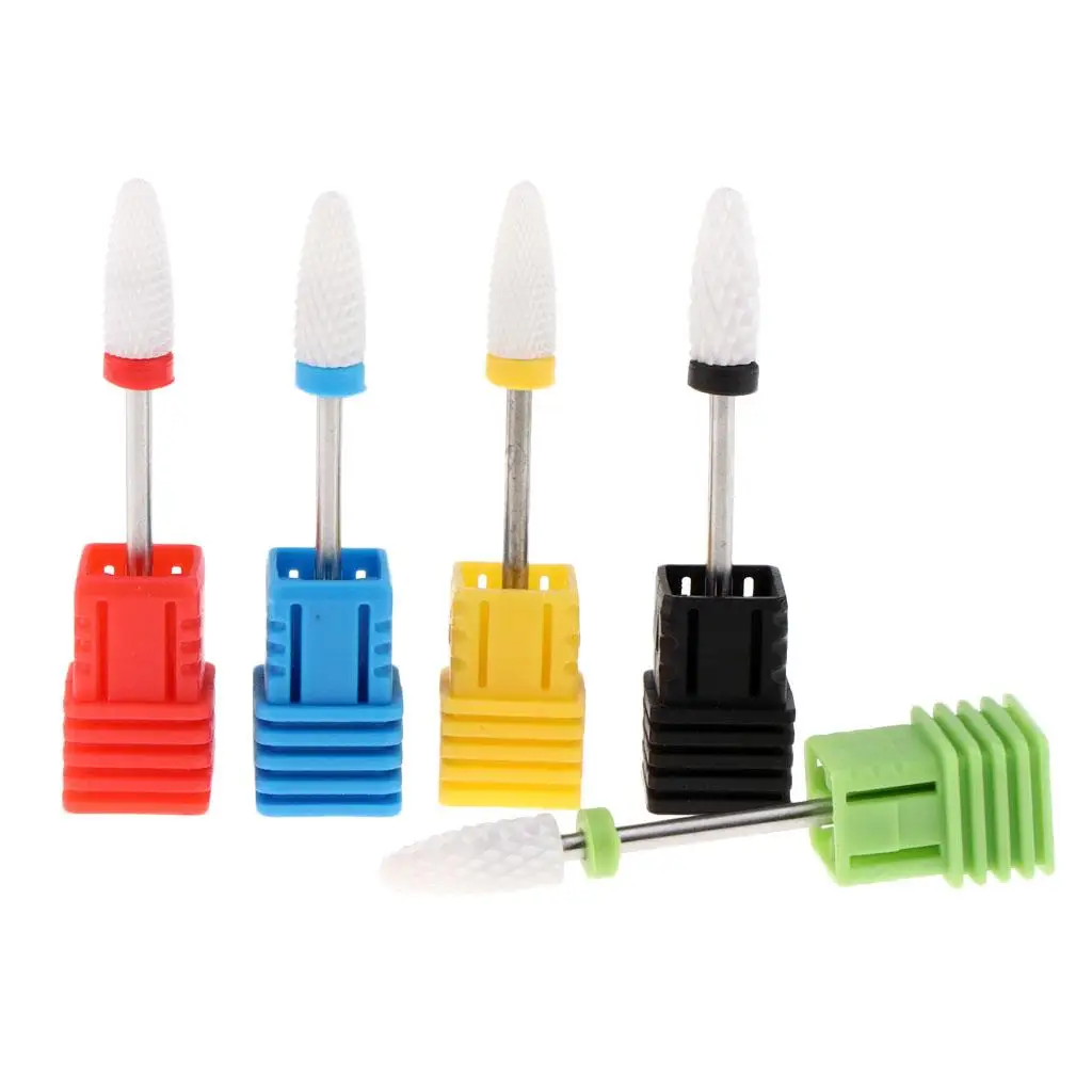 5 Pieces Ceramic  Bit For Electric File Manicure Nails Machine Cuticle Remover with Colorful Display Holder Base
