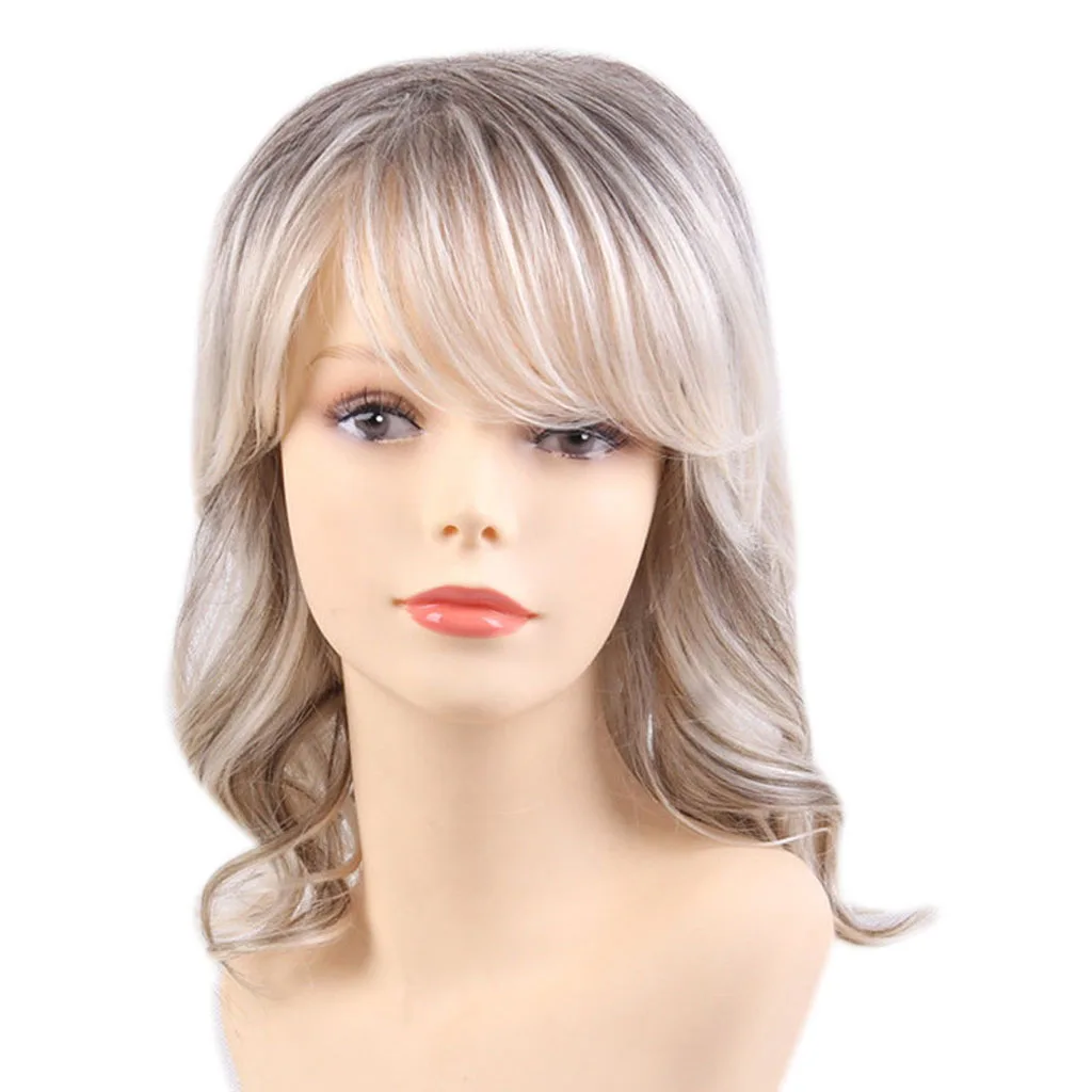 Blonde Mixed Curly Women Wig Human Hair Full Wigs Wig Breathable