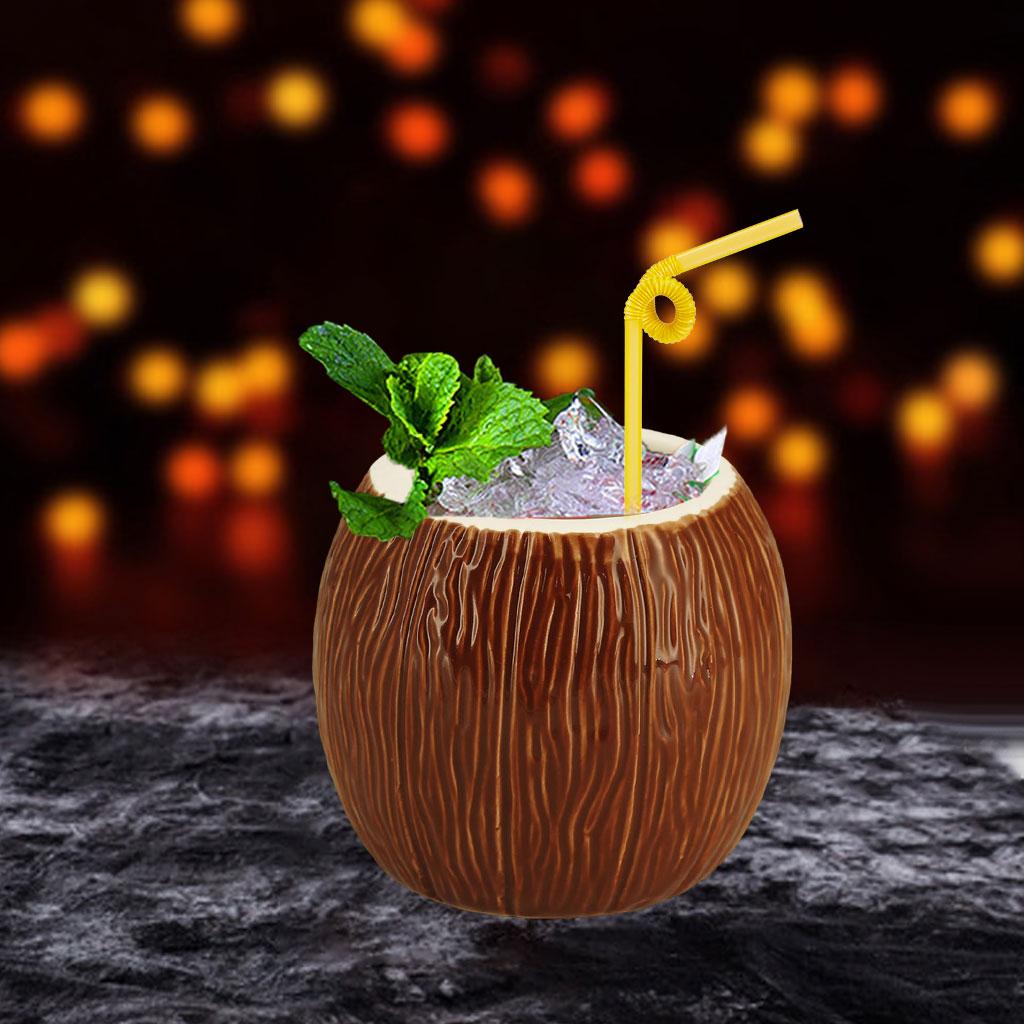 17.6oz Hawaii Coconut Mug, Porcelain 520ml Cocktail Cups for Party Easter Islander Gifts Drinks, Brown