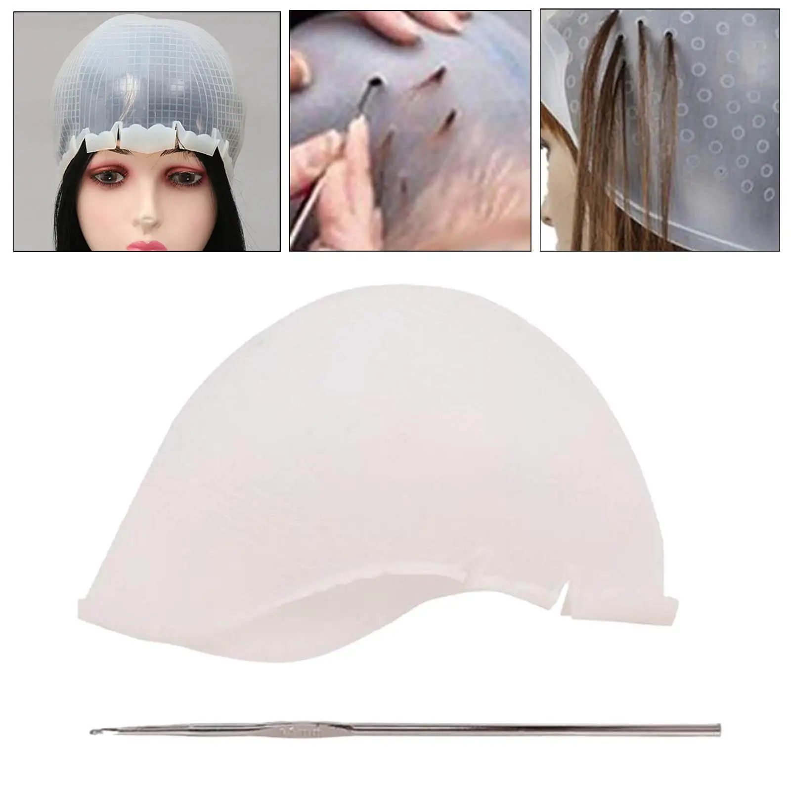 Silicone Hair Coloring Hat with Metal Hook Dye Hat for Women Girls Reusable