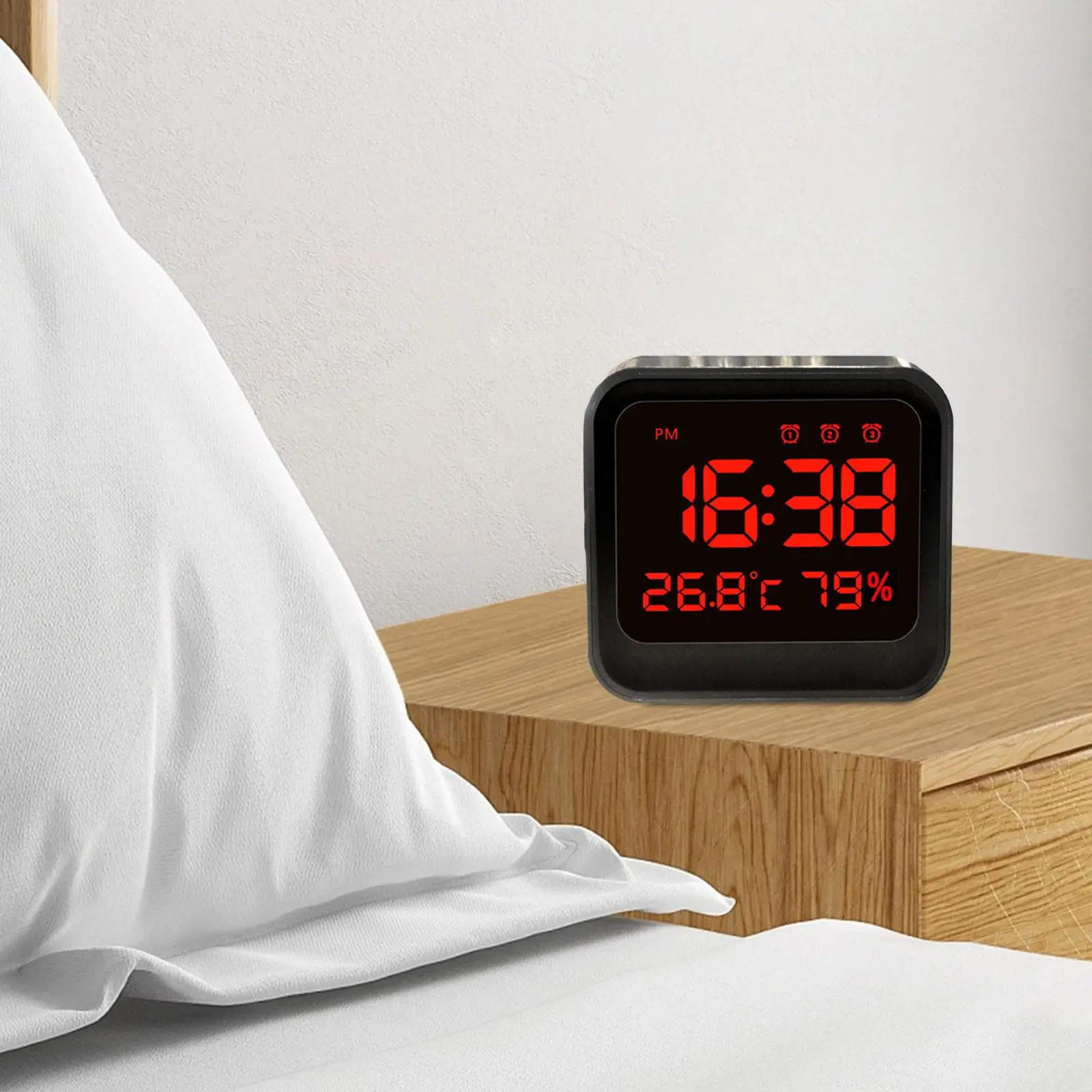 Digital Alarm Clock Snooze Compact Temperature Display LED Bedroom Alarm Clocks for Bedroom Heavy Sleeper Office Bedside