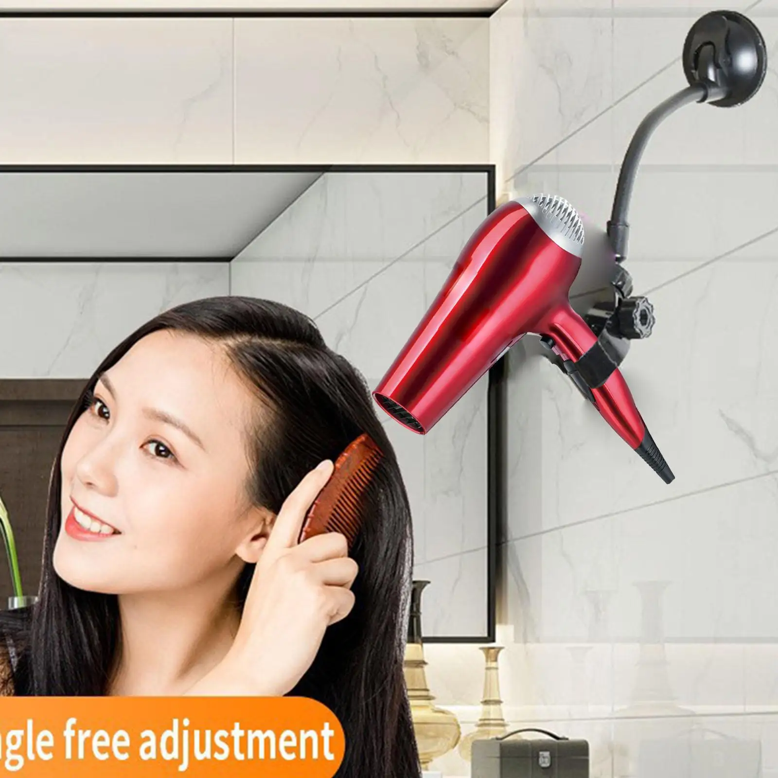 Hair Dryer Holder Rack Suction Cup 360 Degree Rotating Cabinet Door Support Blow Dryer Stand for Most Hair Dryers Washroom Home