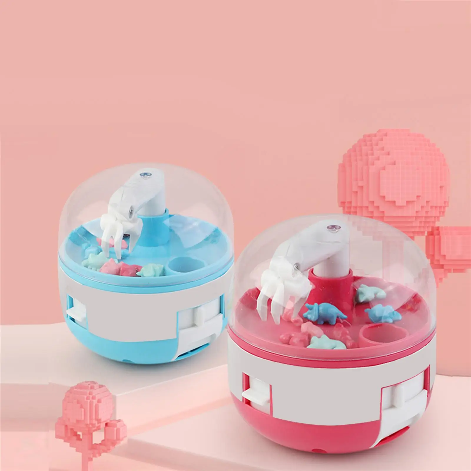 Machine with 8 Tiny Stuff Prizes Dinosaur Capsule Catcher Miniature Toys for Game Birthday Kids Prizes Girls