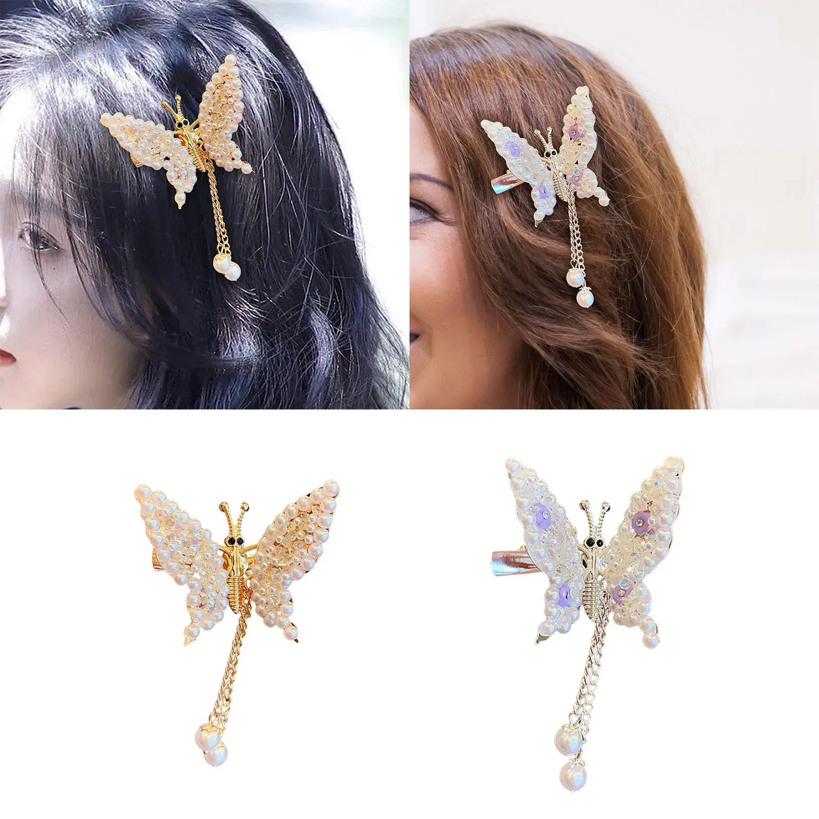 2Pcs Moving Butterfly Hair Clips Headpiece Moving Wing Tassel Hair Pins Butterfly Hairpins Decorative for Girls Women Kids