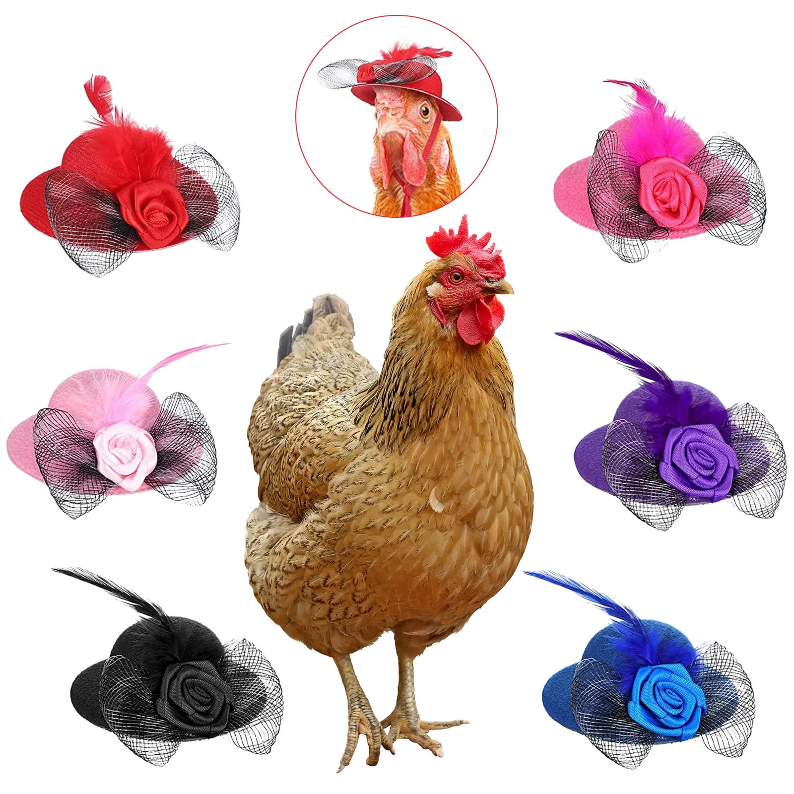 Vehomy 8Pcs Christmas Chicken Hats Scarves and Bowties for Hens Xmas Chicken Santa Claus Hat Woolen Hat with Adjustable Chin Strap Chicken Bow tie Scarf for Poultry Hen Rooster Duck Parrot 