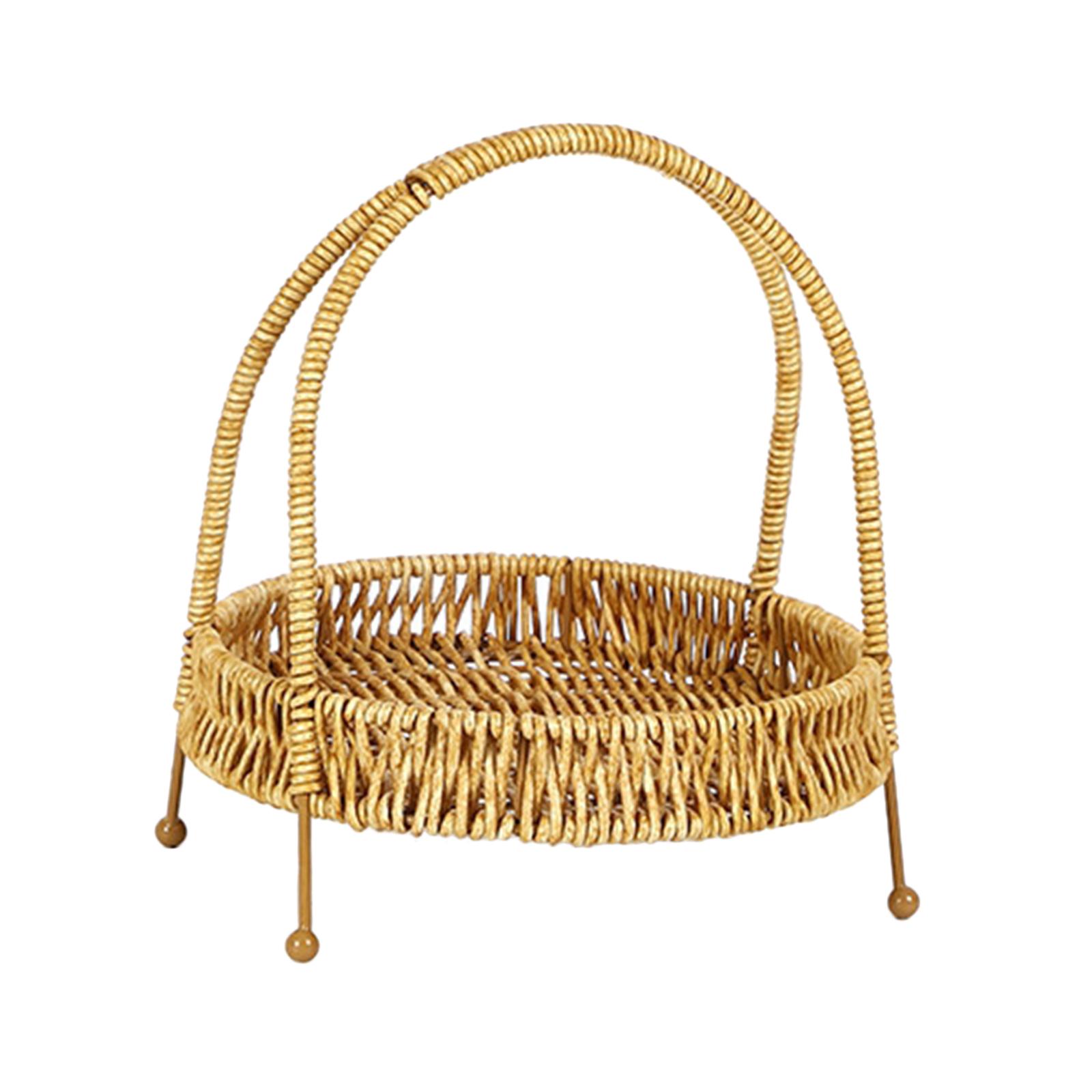 Multipurpose Imitation Rattan Basket Woven Storage Basket Tabletop Food Fruit Basket with Handle for Desktop Outdoor Camping