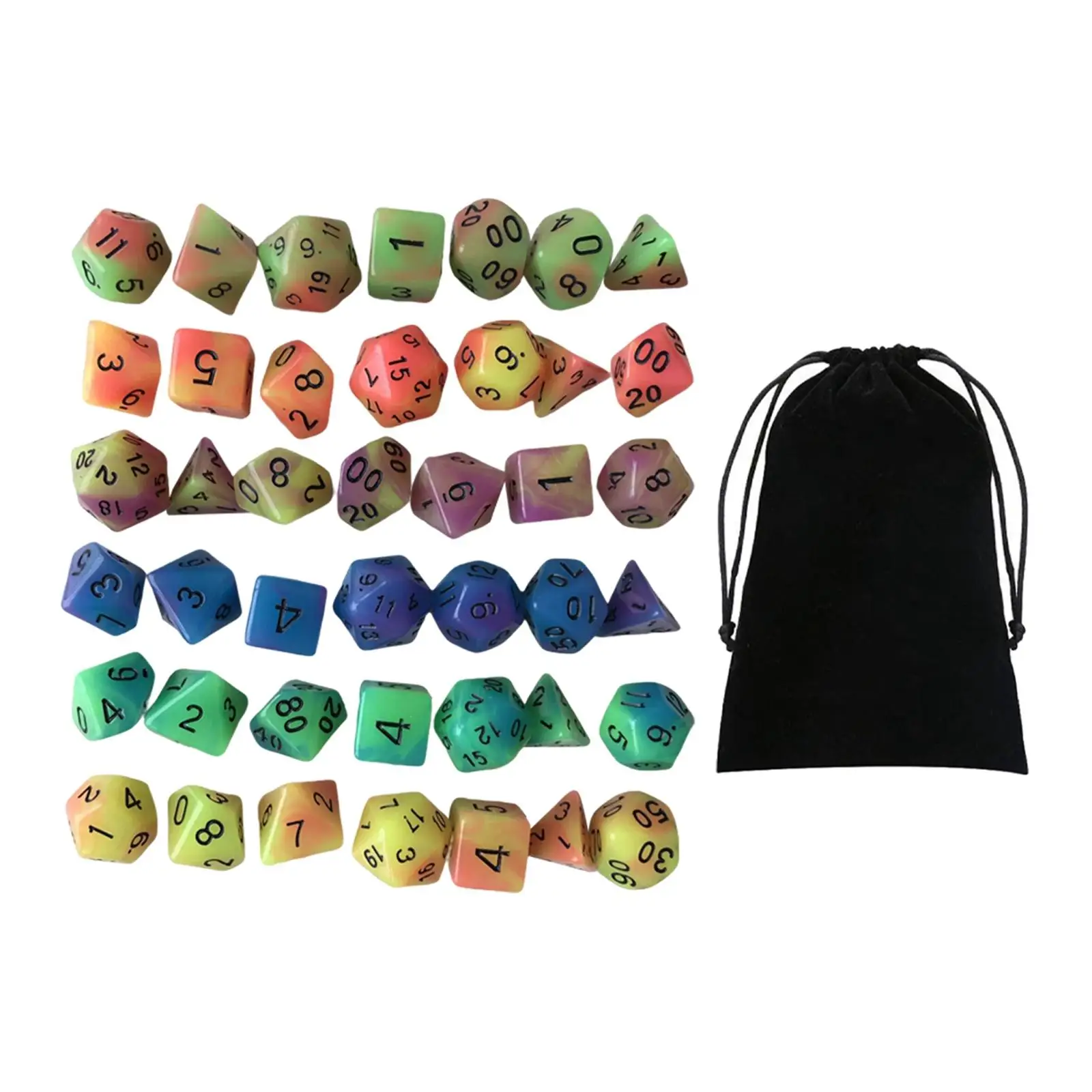 Pack of 42 Luminous RPG Dices Set D8 D10 D12 D20 Party Toys Glowing Polyhedral Dices Set for DND Math Teaching