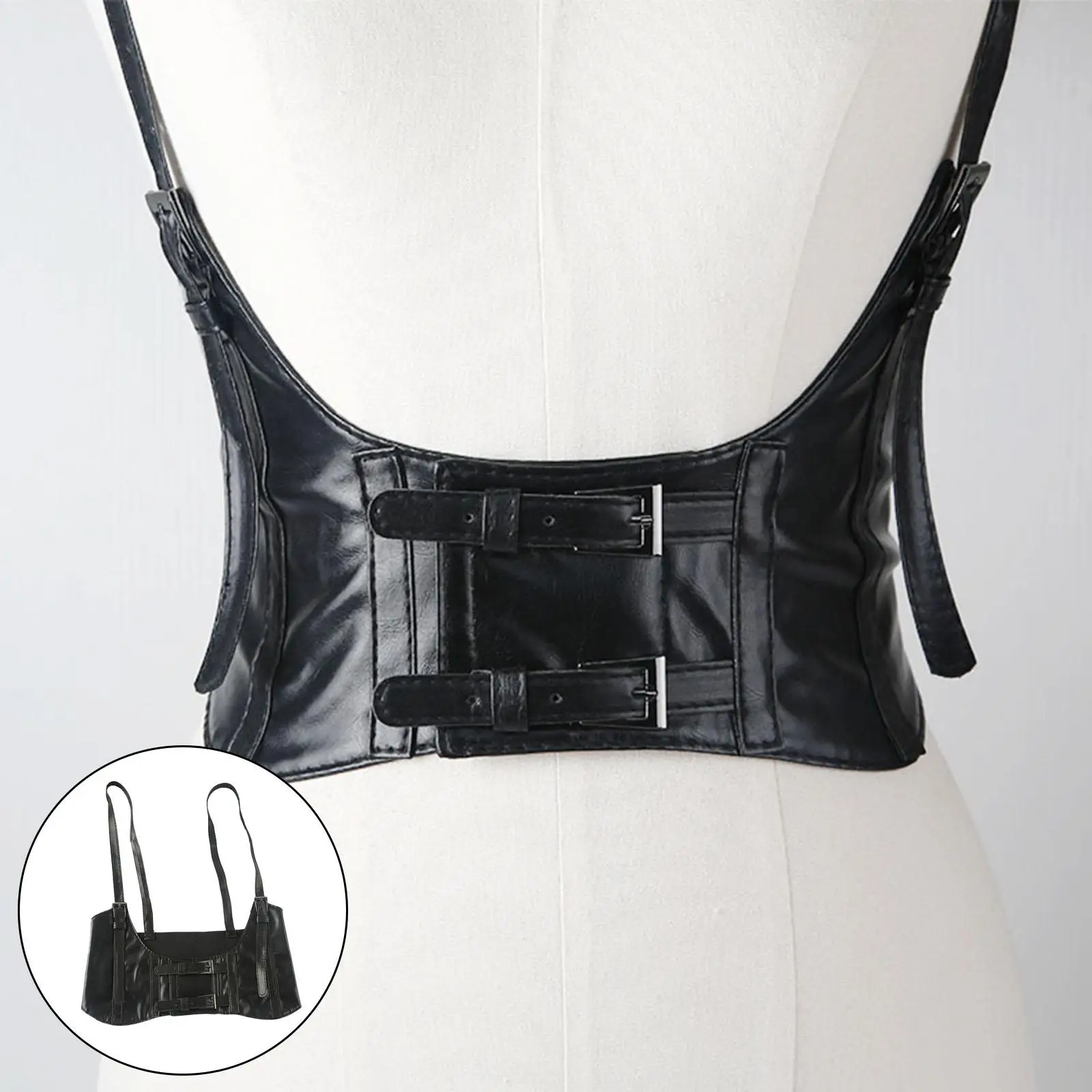 Punk Women`s Waist Belt Underbust Corset PU Leather Waistband for Dress