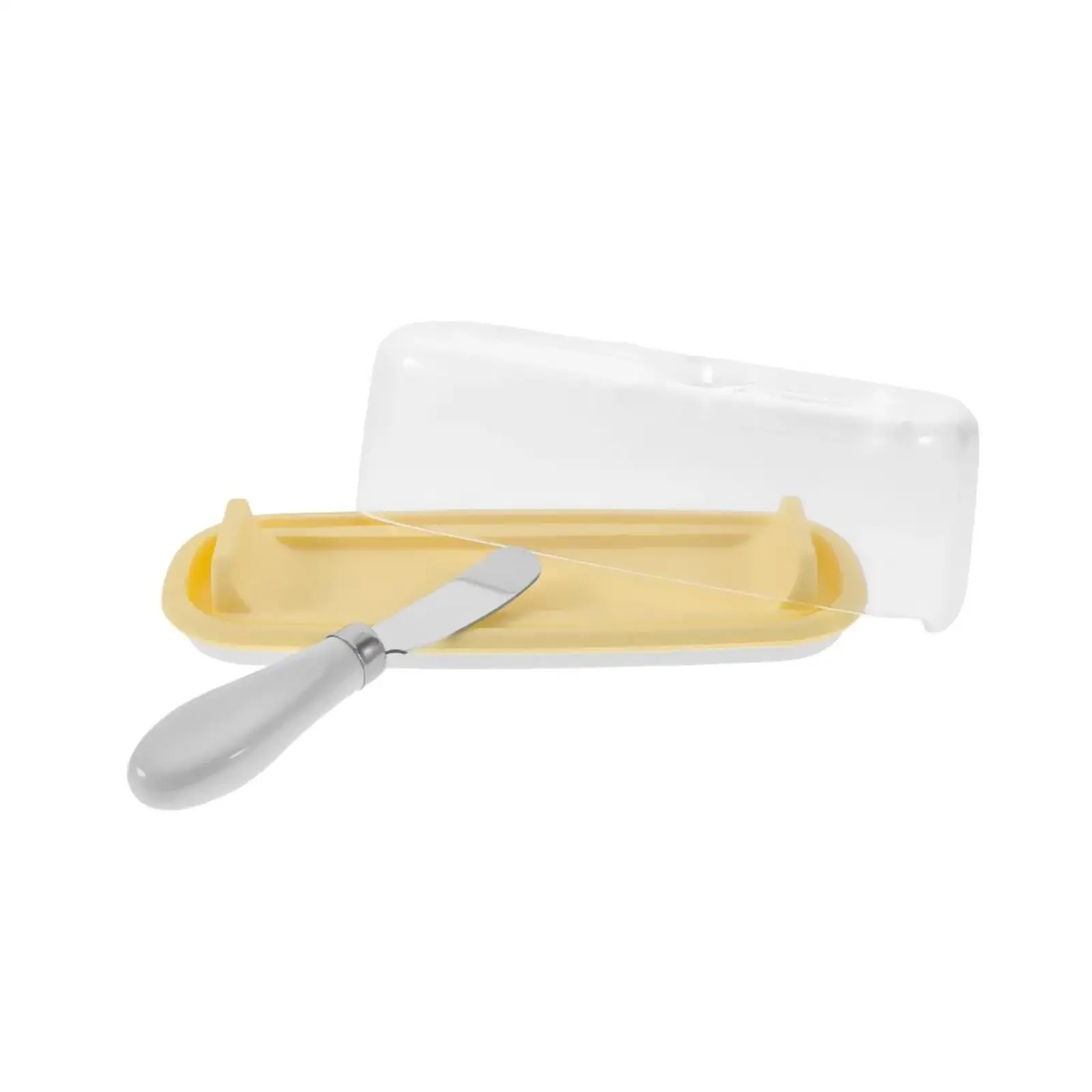 Butter Dish with Cover and Knife Set Easy Grip Handles Easy Clean Fresh Keeping Ramps Butter Holder Plate for Dining