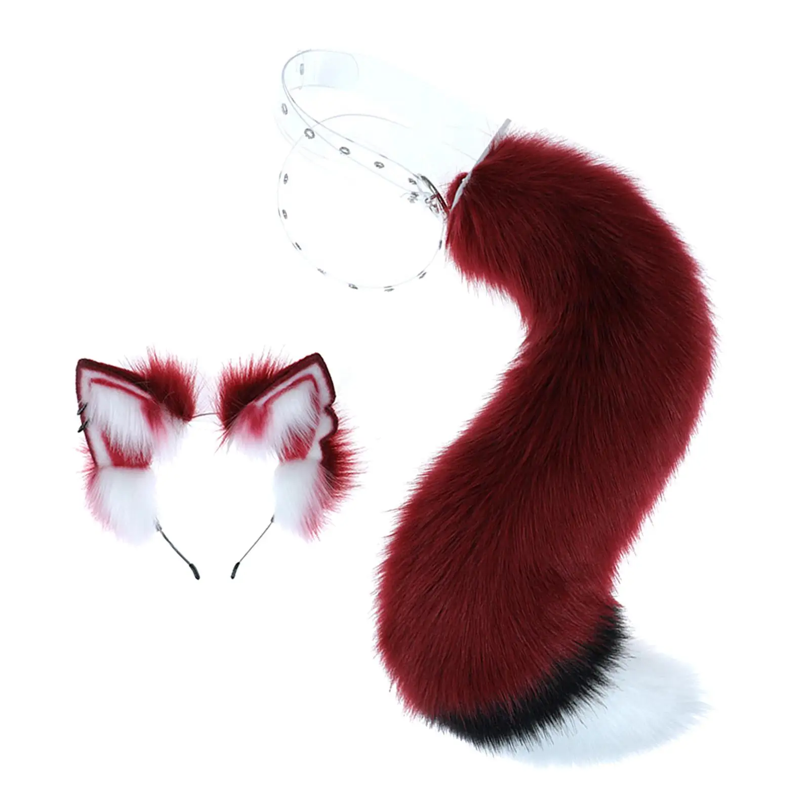 Faux Fur Wolf Ears and Tail Set Costume Accessories Fancy Dress Decoration for Kids Adult Halloween Masquerade Party Stage Shows
