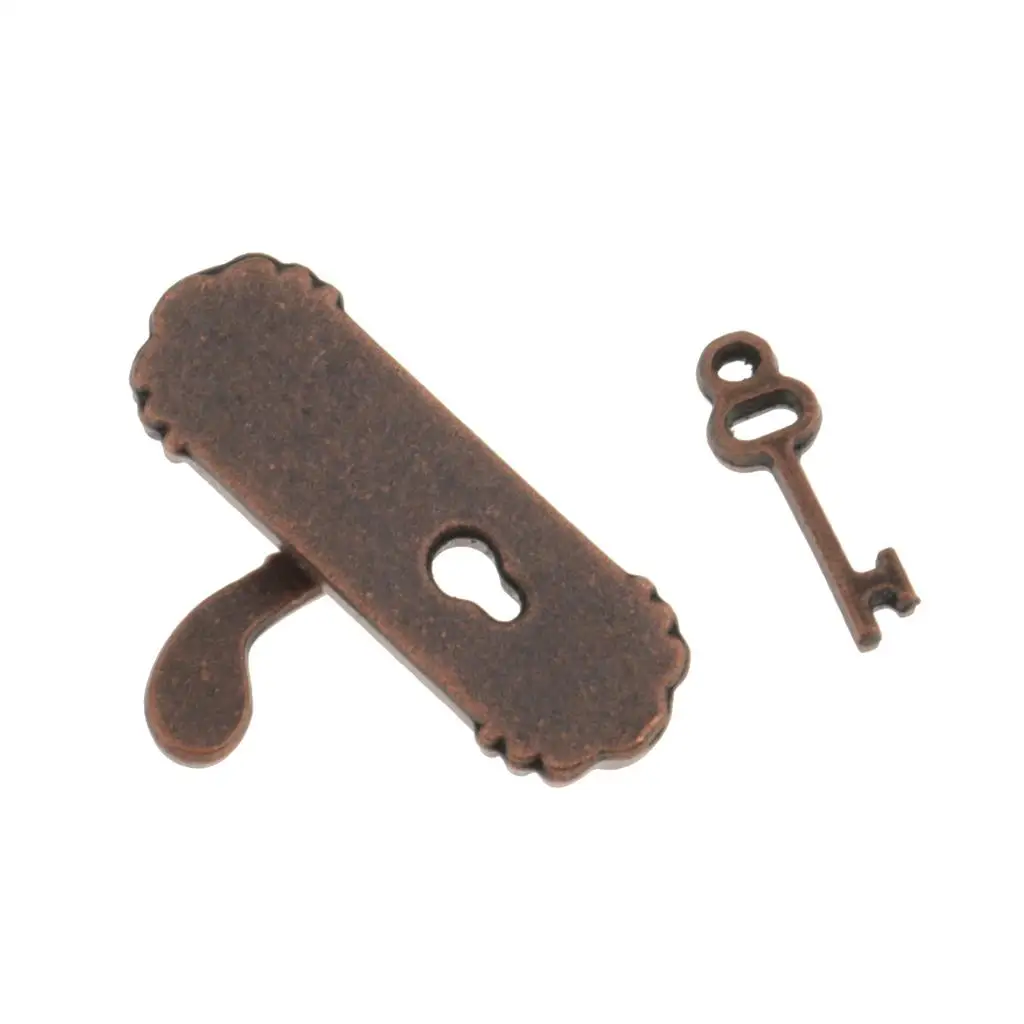 4x Miniature Door Locks with Handle + Key /12 Dollhouse Door Accessories