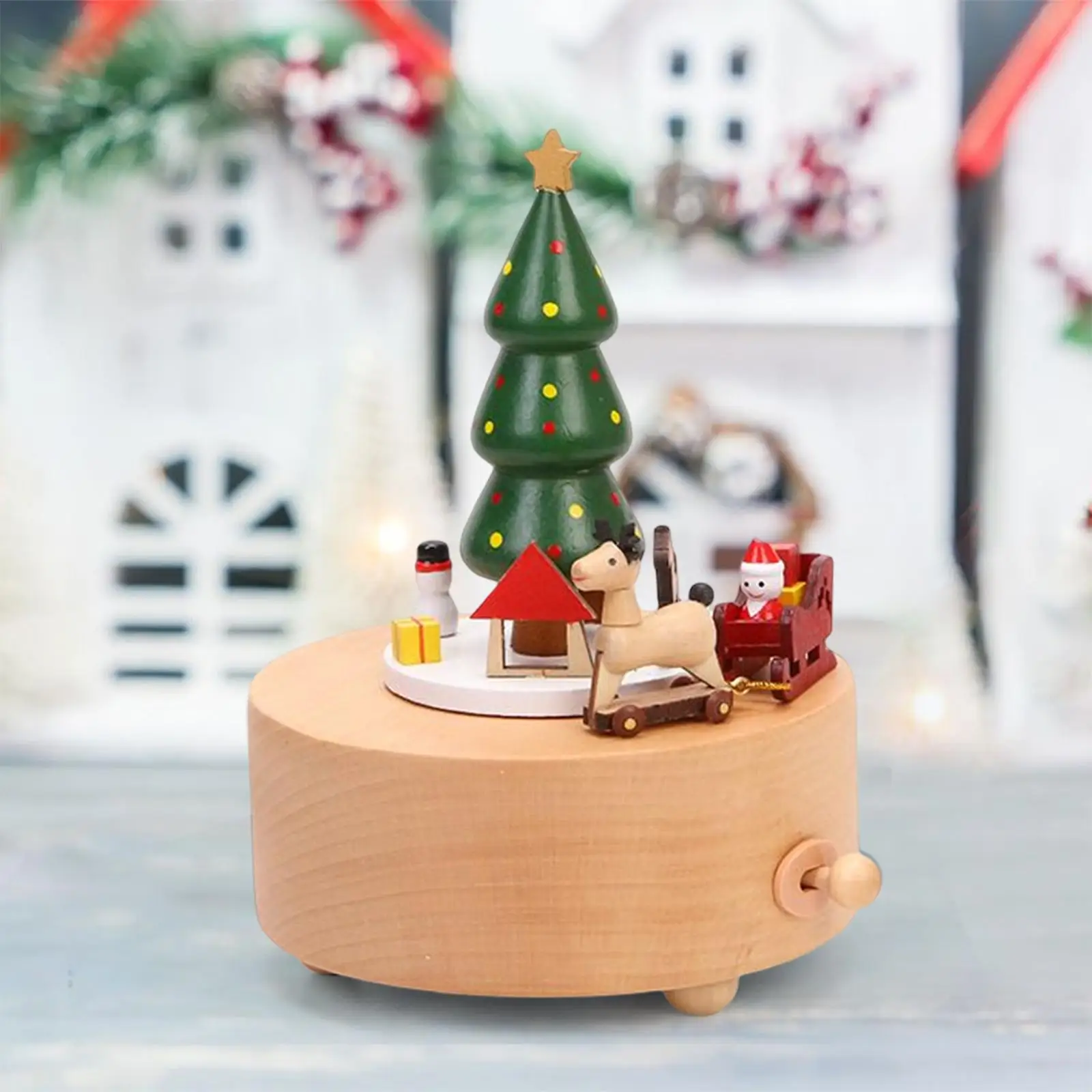 Creative Christmas Music Box Rotating Wood Musical Box Carousel Toy Crafts for Party Indoor Decor Kids Gift Ornament