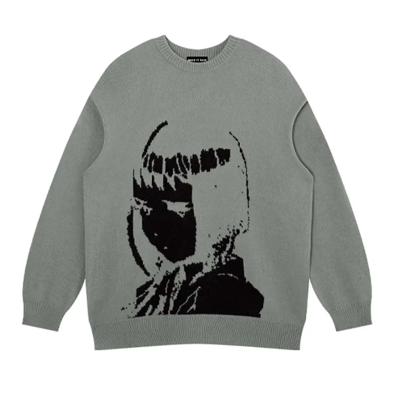 Anime Knitted Sweater Men Women Harajuku Streetwear Cartoon Girl Printed Pullover Spring Autumn Hip Hop Oversize Jumpers Unisex thom browne sweater