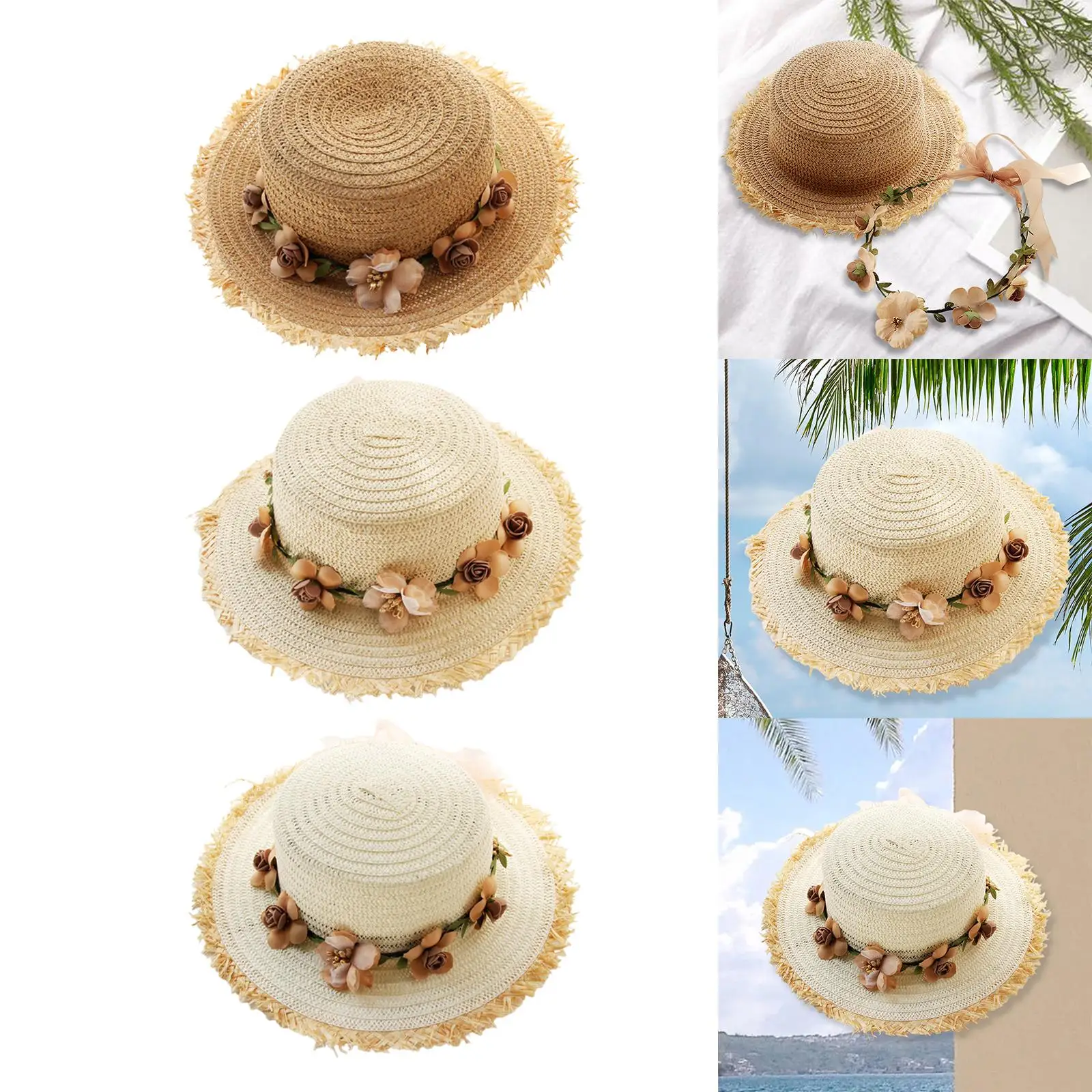 Women Summer Straw Caps with Removable Garland Party Hat Beach Cap for Fancy Dress Women