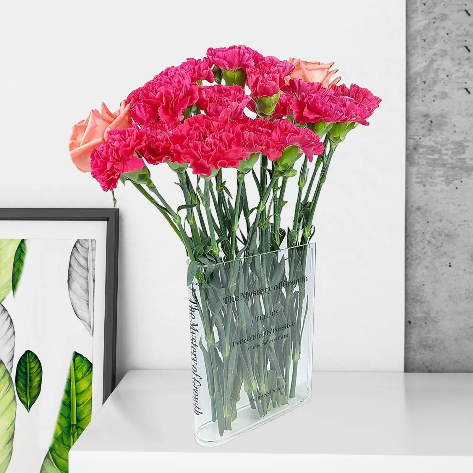 Acrylic Vase Creative Transparent Clear Flower Vase for Office Bookshelf