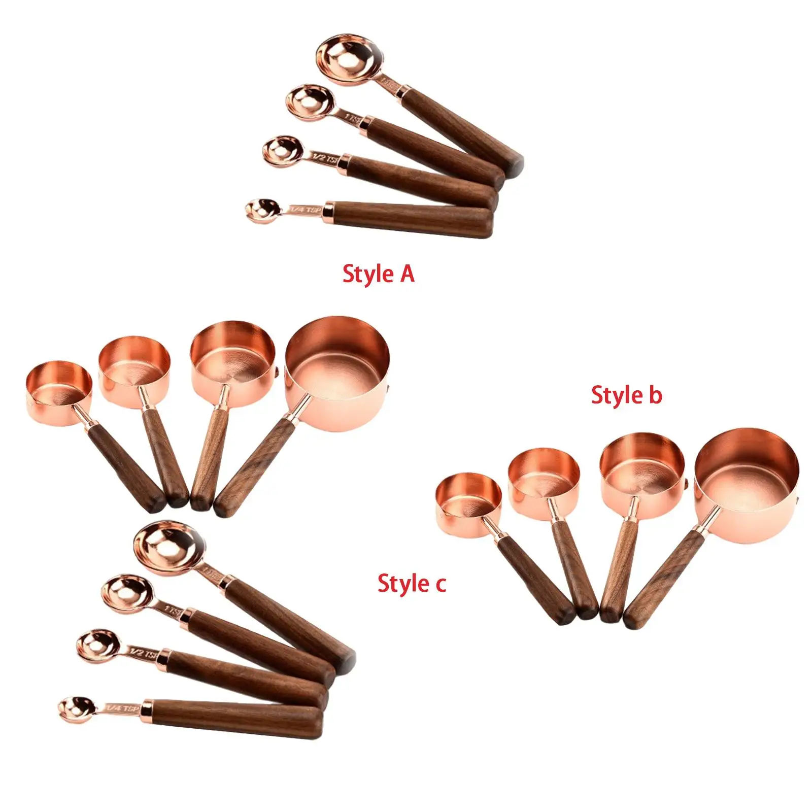 Measuring Cups Spoons Set Flat Spoon Wooden Handle Easy to Clean Accessories Measuring Cups for Oil Milk Flour Syrups Cooking